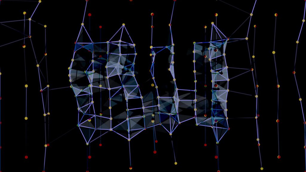 Dynamic Polyhedral Structure With Color Nodes On Black Background