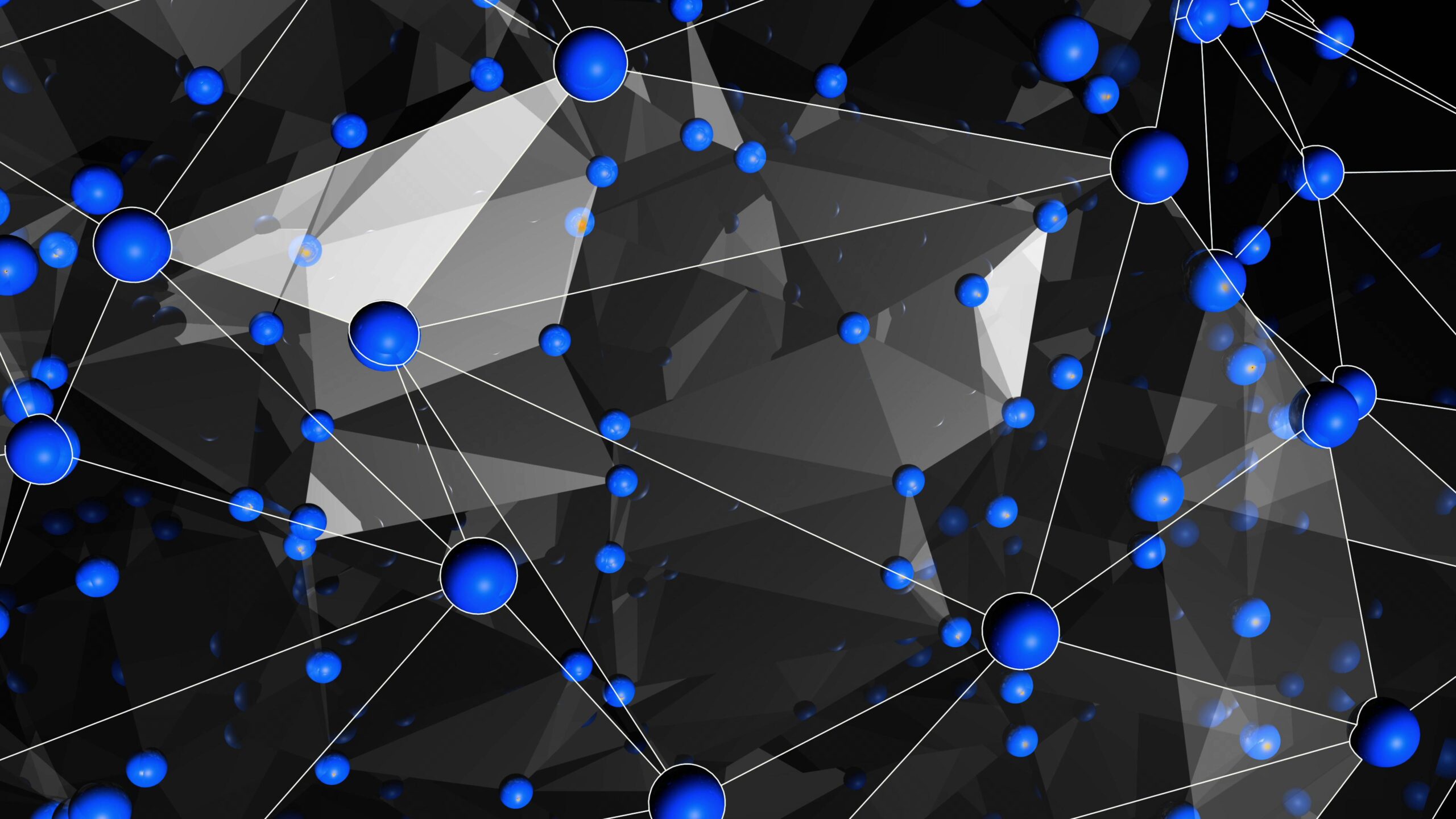 4K video loop of blue spheres connected via white lines forming abstract polygonal shapes in space.