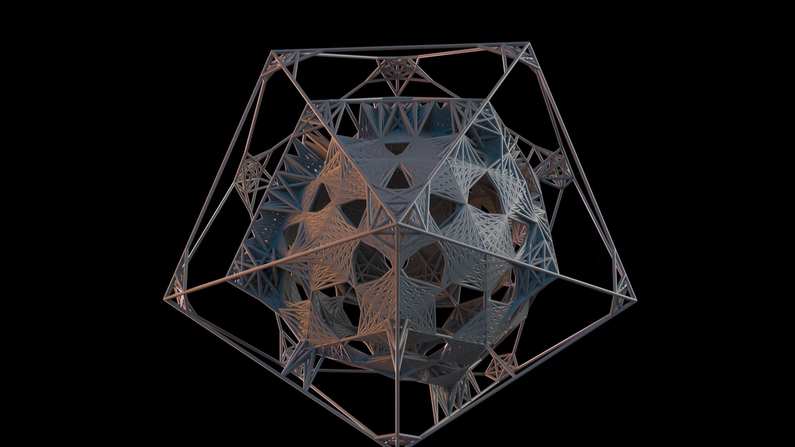 4K video of a complex 3D geometric structure with intricate patterns.