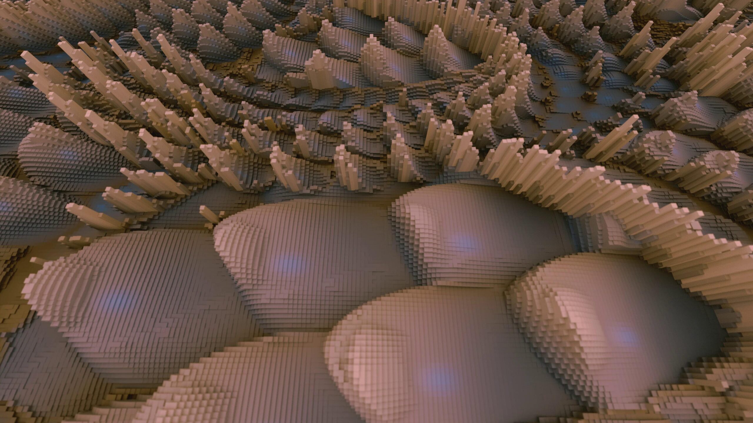 4K looping video of an abstract 3D art animation showcasing voxel patterns.