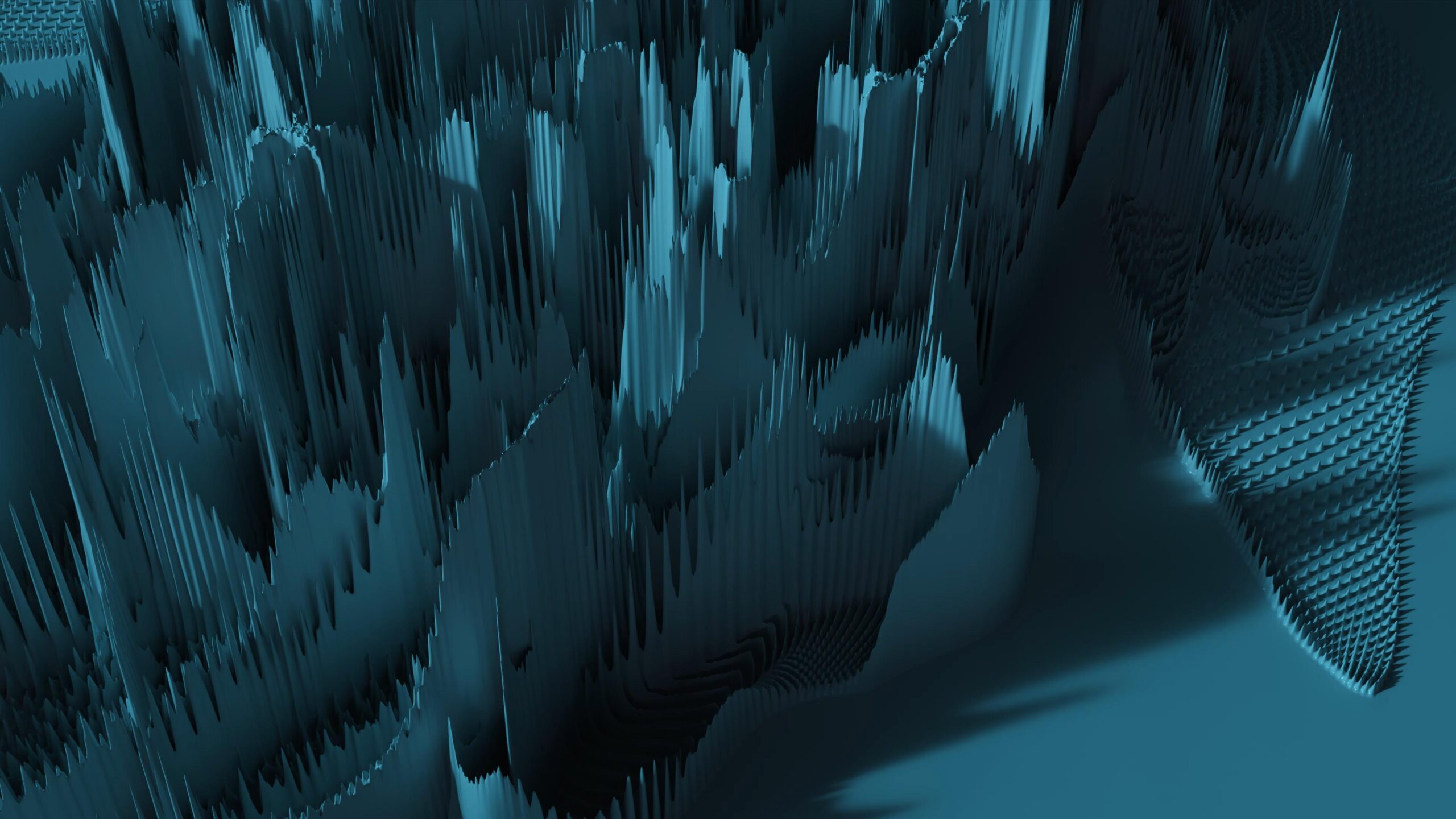 4K video loop of an abstract digital landscape with teal peaks and shadows, resembling a futuristic terrain.