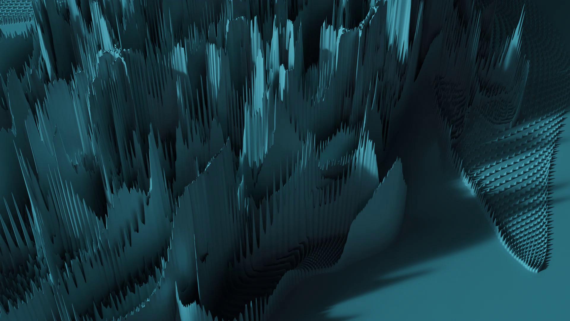 HD video loop of an abstract digital landscape with teal peaks and shadows, resembling a futuristic terrain.