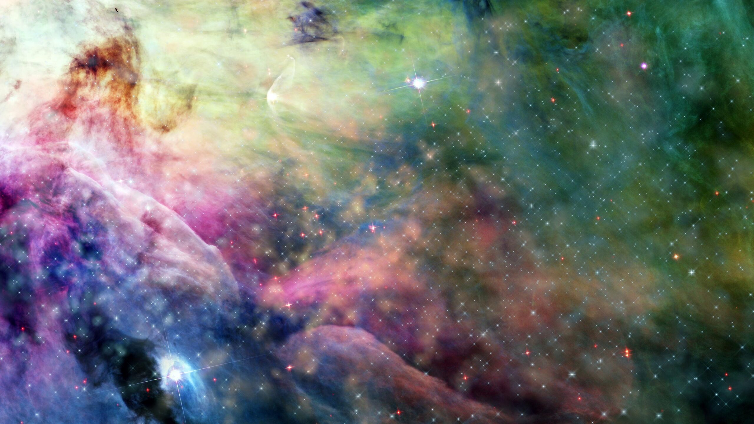 4K video of a colorful cosmic nebula with shimmering stars scattered across the universe, creating a stunning celestial landscape full of vibrant contrasts.