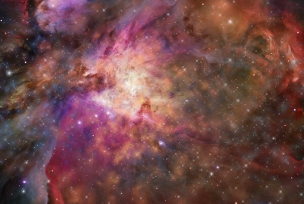 Colorful cosmic nebula video with bright stars and swirling clouds in deep space.