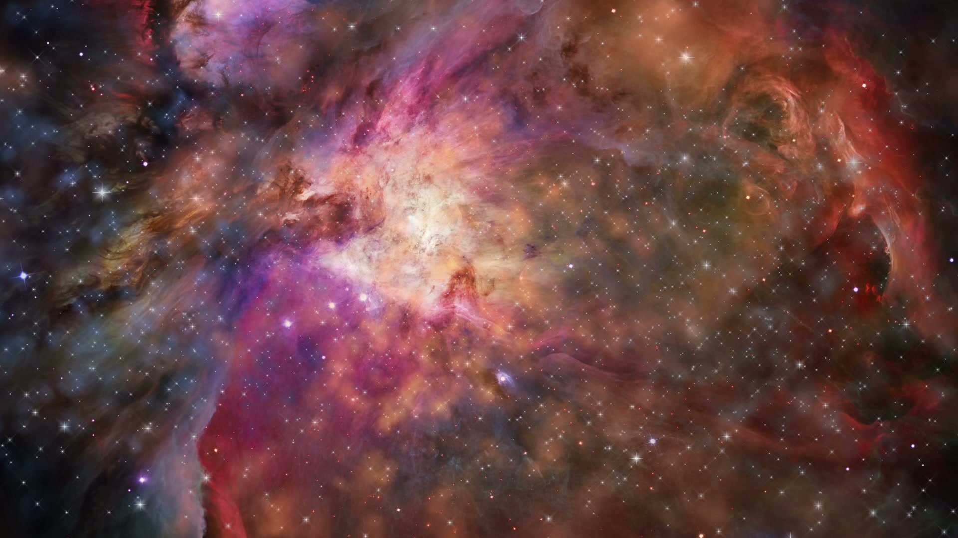 Colorful cosmic nebula video with bright stars and swirling clouds in deep space.
