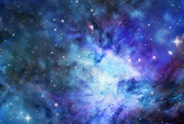Stunning galaxy nebula filled sparkling stars vibrant blues purples glowing center space cosmos astronomy visualization surreal wonder