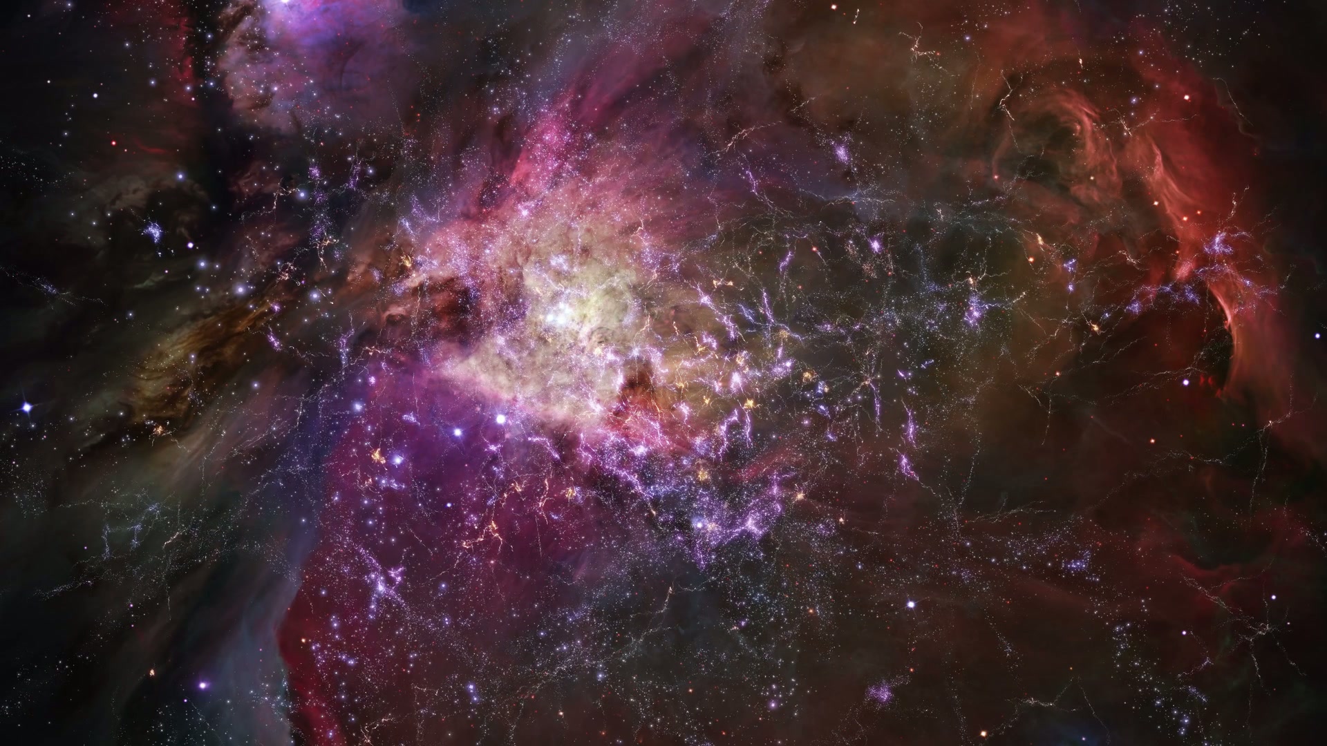 A mesmerizing cosmic space journey animation filled with vibrant swirling nebula and star fields.