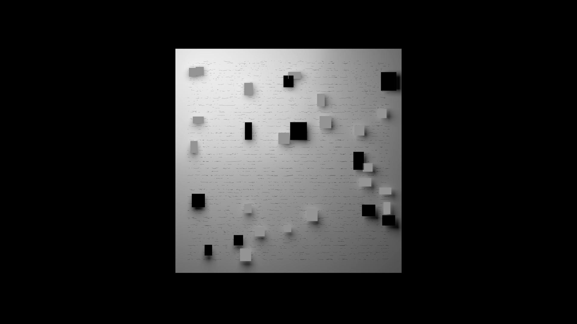 Black and white floating squares generative art animation.