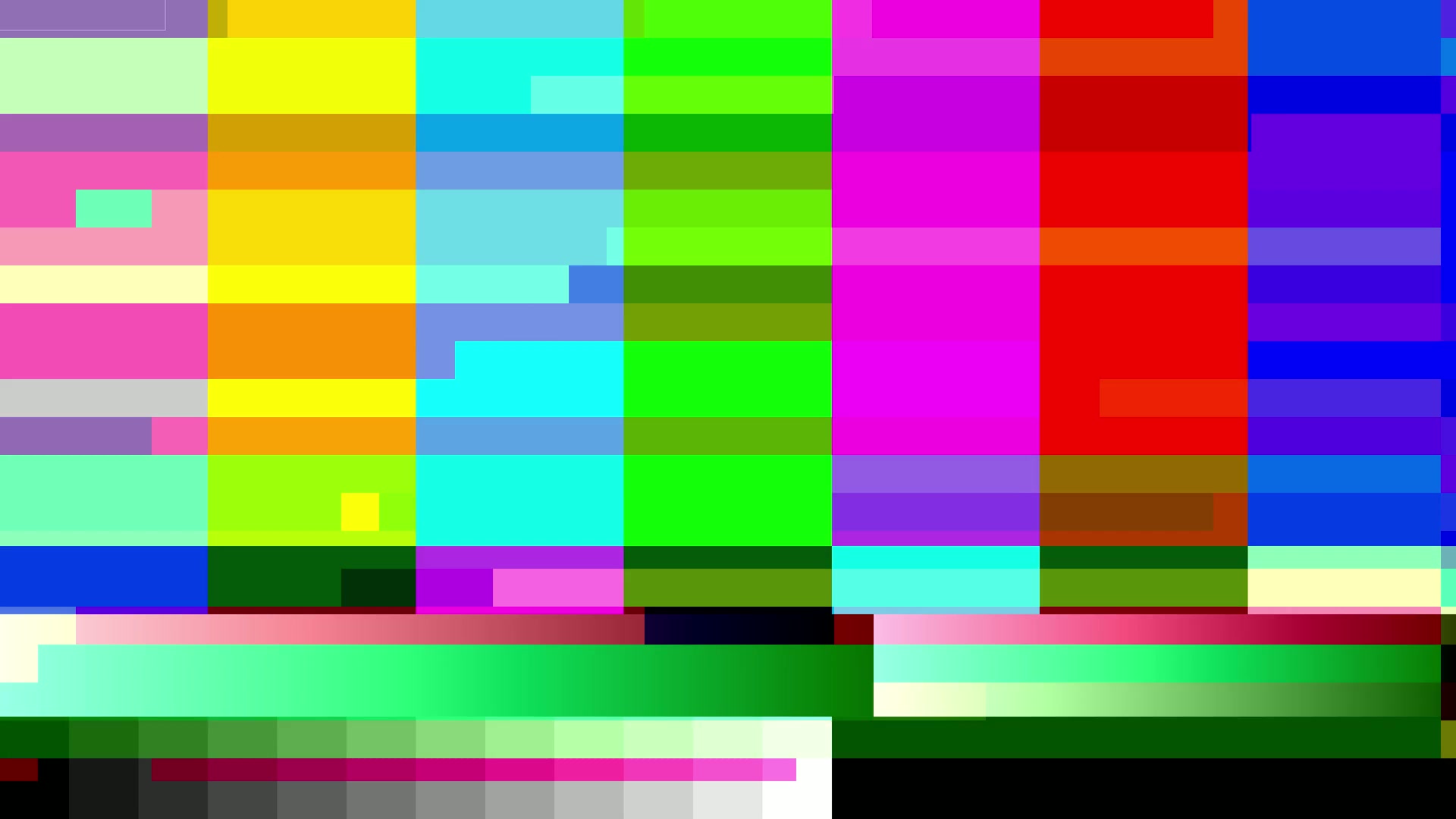 This looping video is a vibrant display of horizontal and vertical rectangles in a wide array of colors resembling a television test pattern glitch.