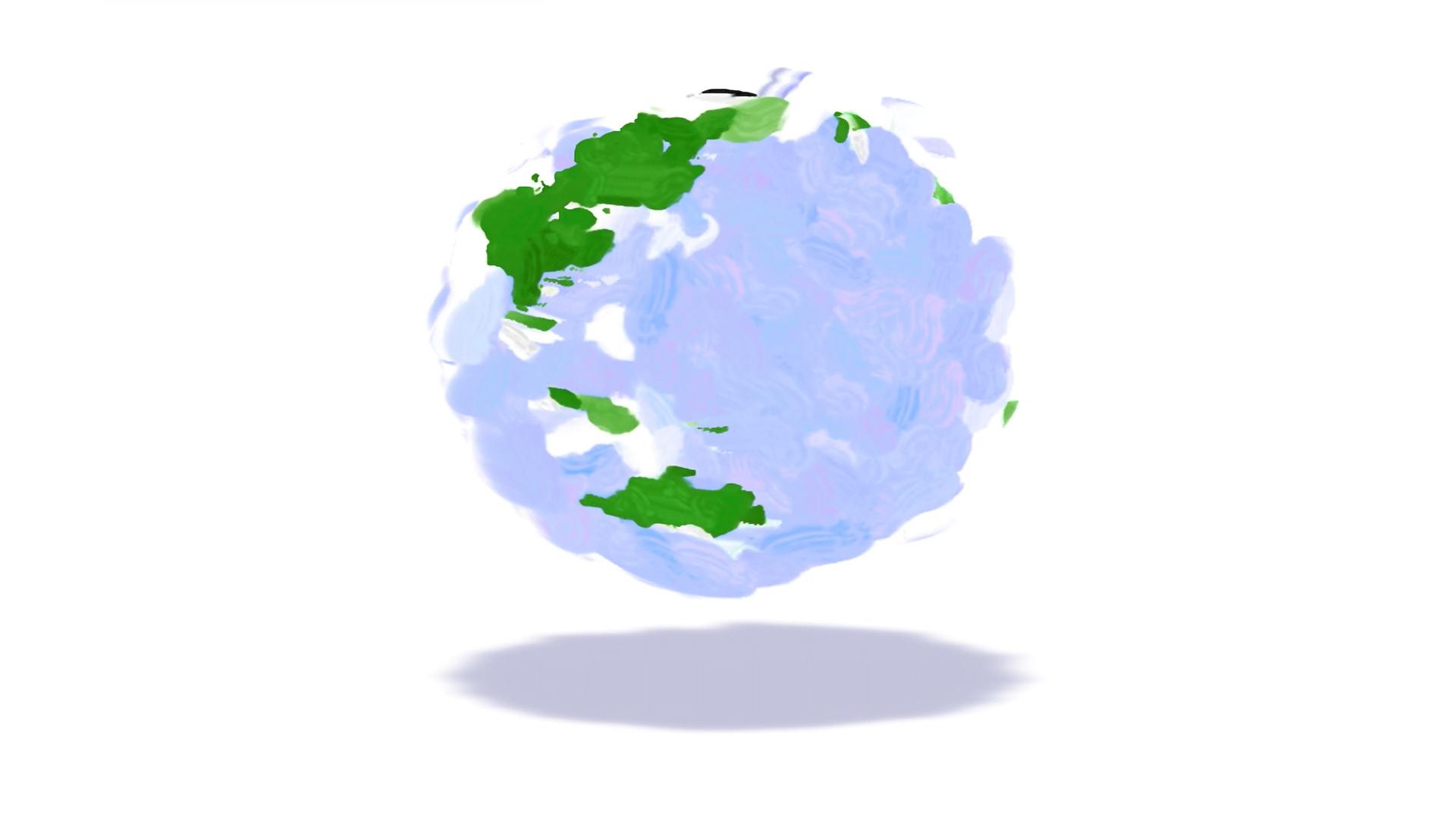 Abstract scribble animation of Earth with green continents and blue oceans, set against a minimalistic white background.