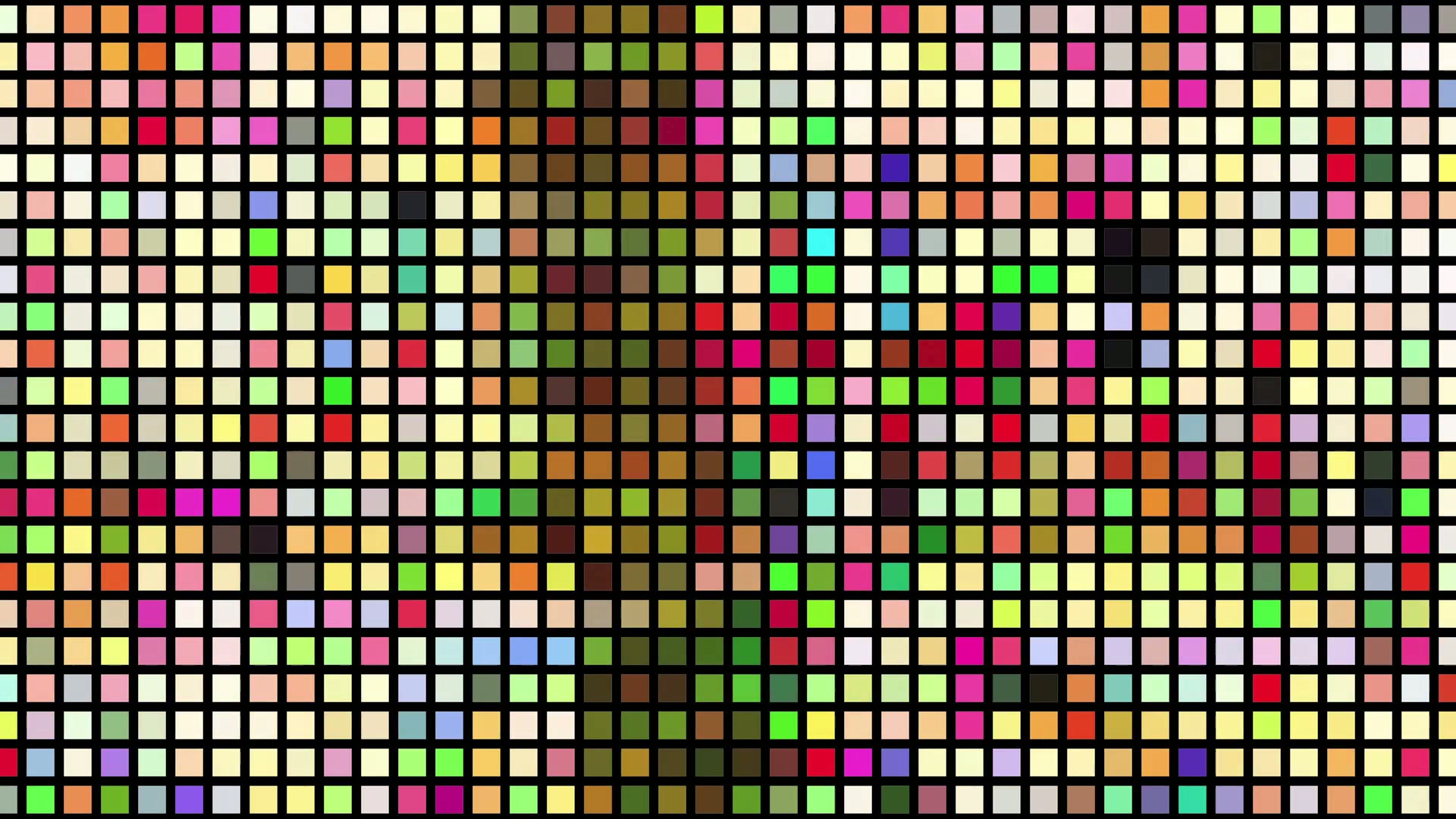 A vibrant digital video loop of a mosaic grid with a chaotic pattern of brightly colored squares, showcasing a striking and colorful abstract art piece.