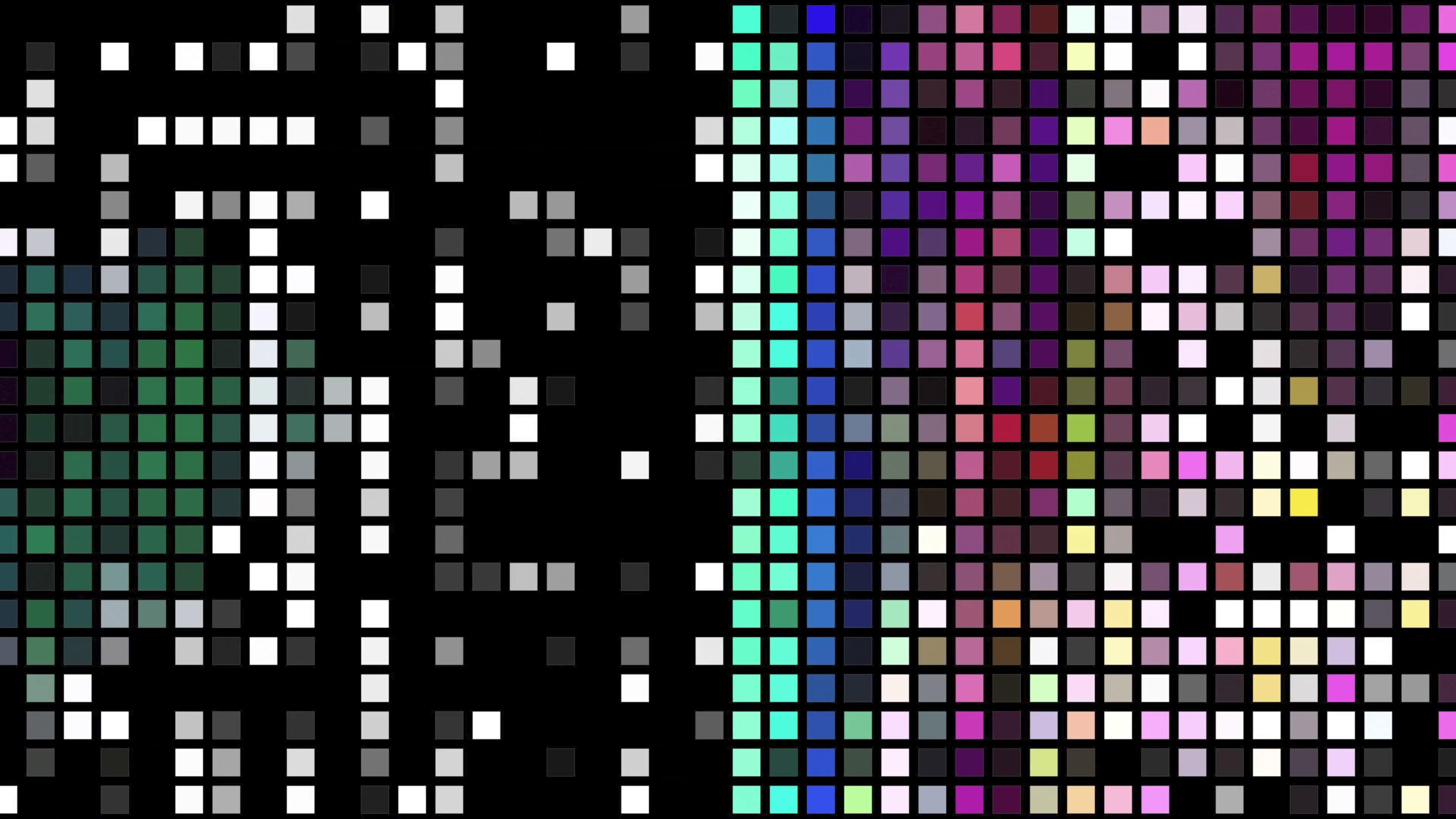 A vibrant 4K video loop mosaic of colorful pixel squares.