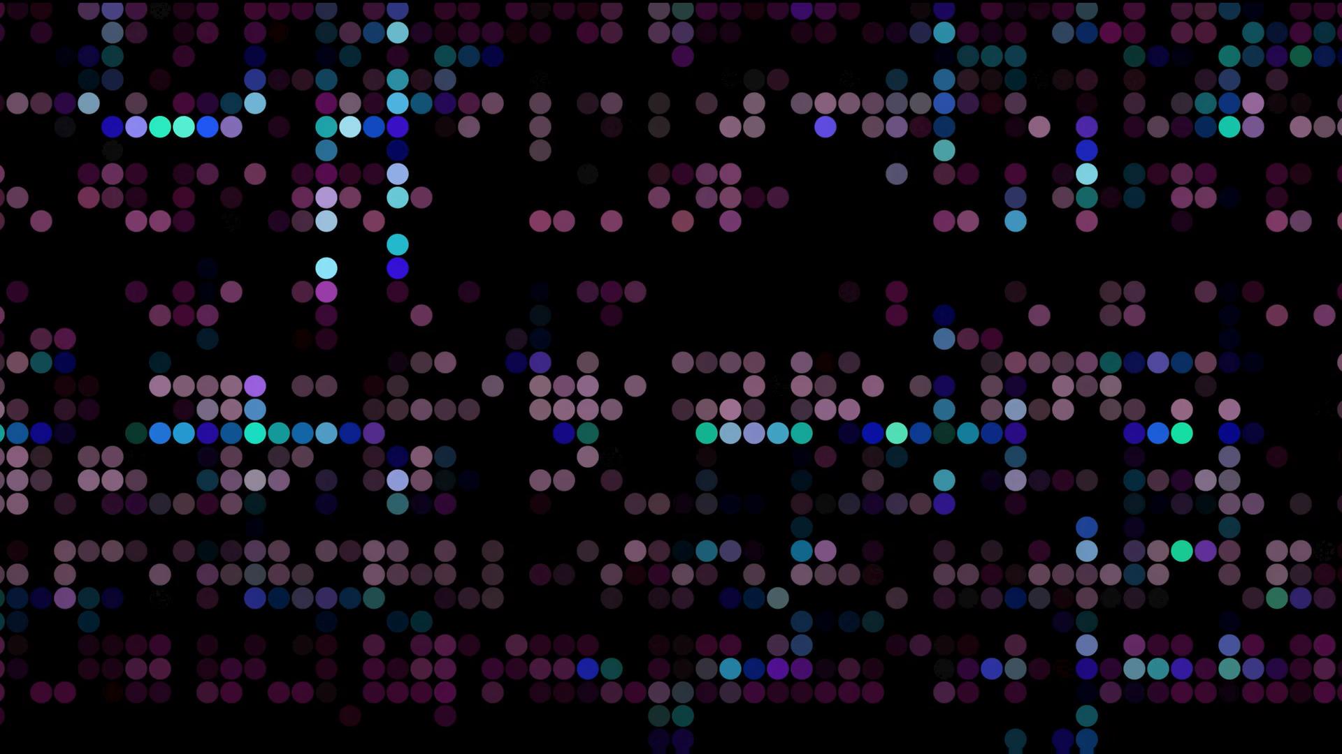 Free HD video loop featuring vibrant dots in purple, blue, and teal against a dark background, creating visually striking and intricate patterns.