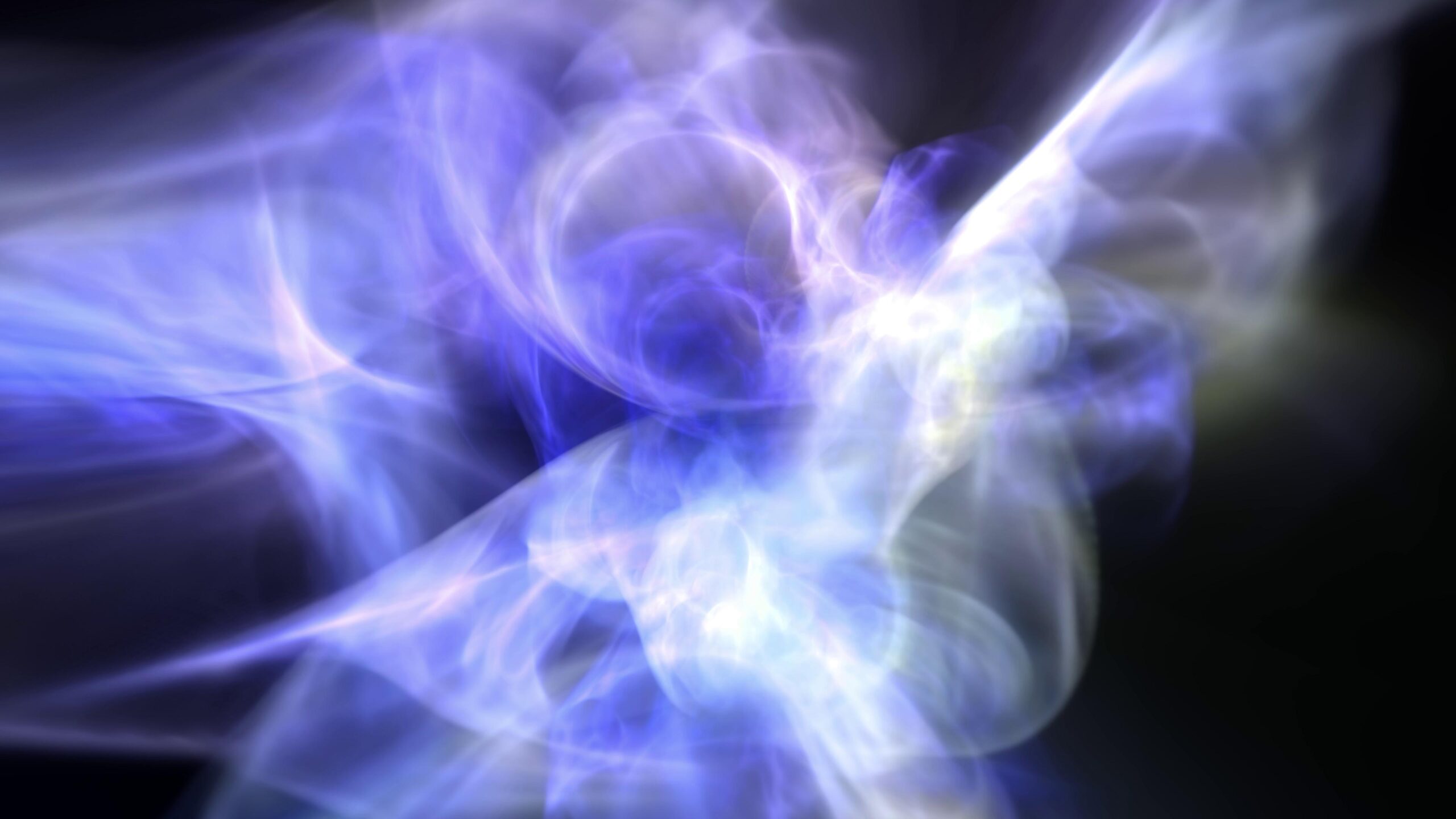 Abstract blue-white swirls glow dynamically on dark video background