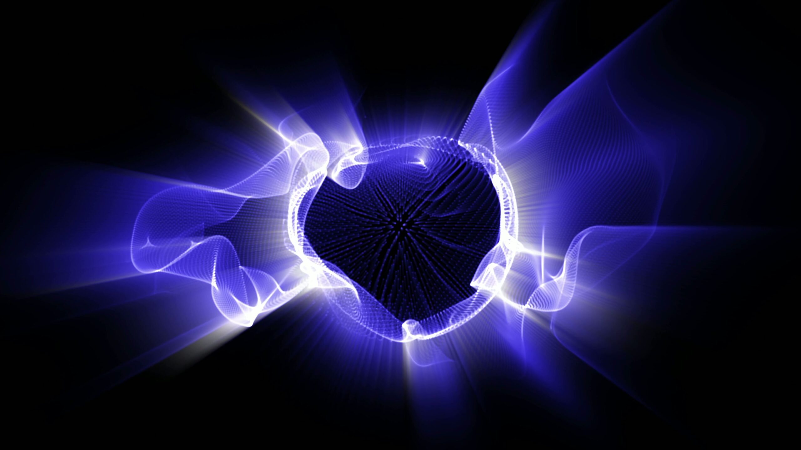 Abstract 4K video loop of vibrant blue and purple energy waves forming circular patterns with dynamic motion on a dark background.
