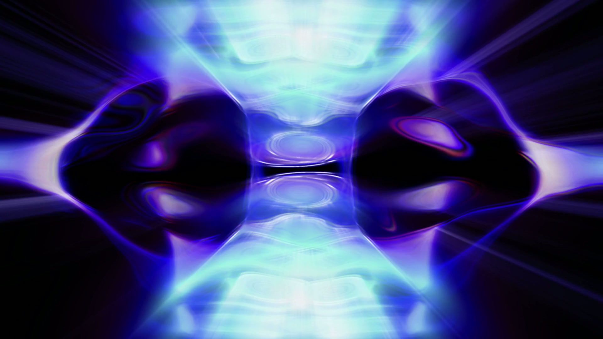 Abstract digital video loop featuring vibrant blue and purple hues with symmetrical patterns and a radiant, three-dimensional feel.