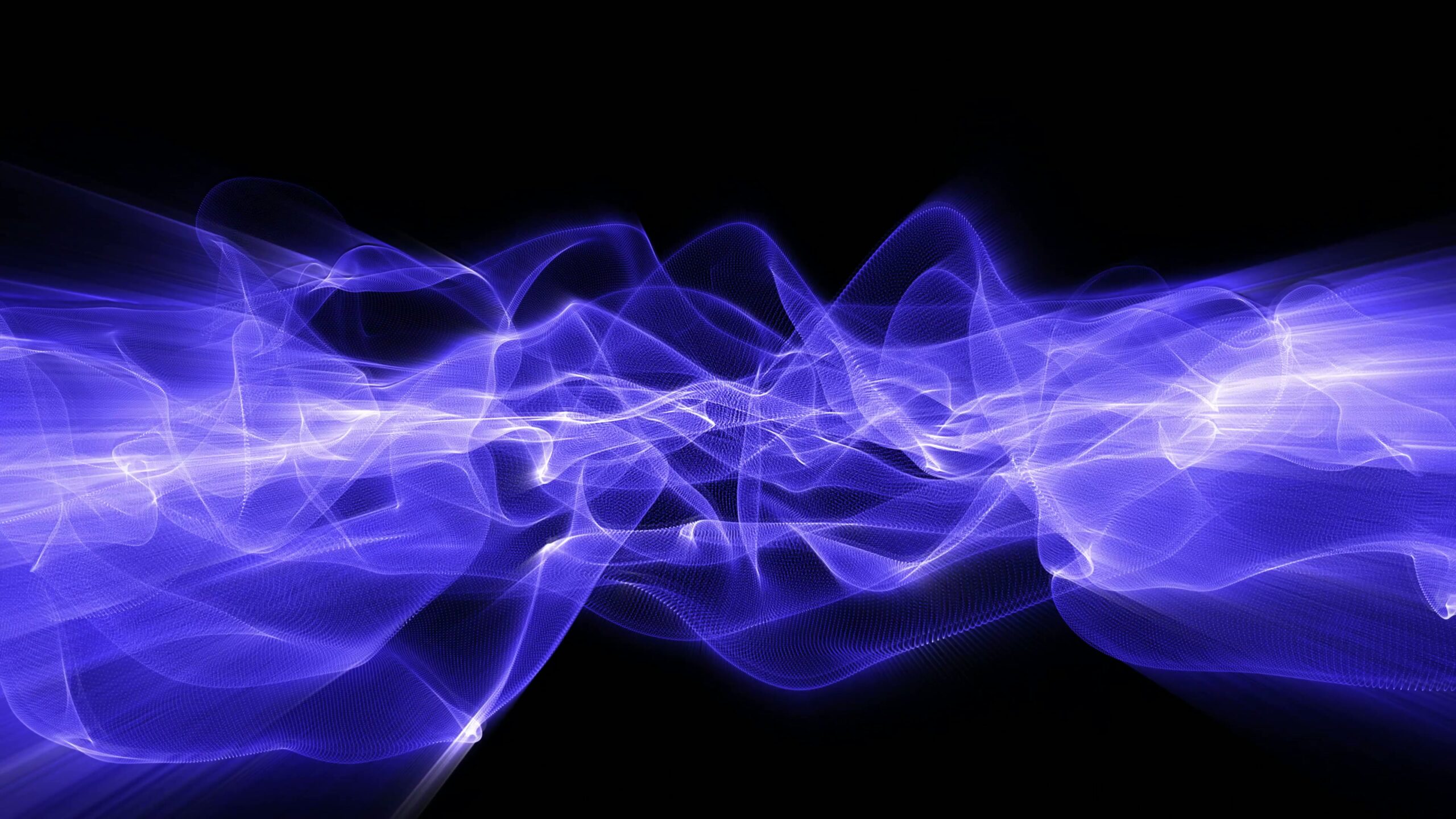 Abstract 4K looping video of blue light waves cascading on a black background.