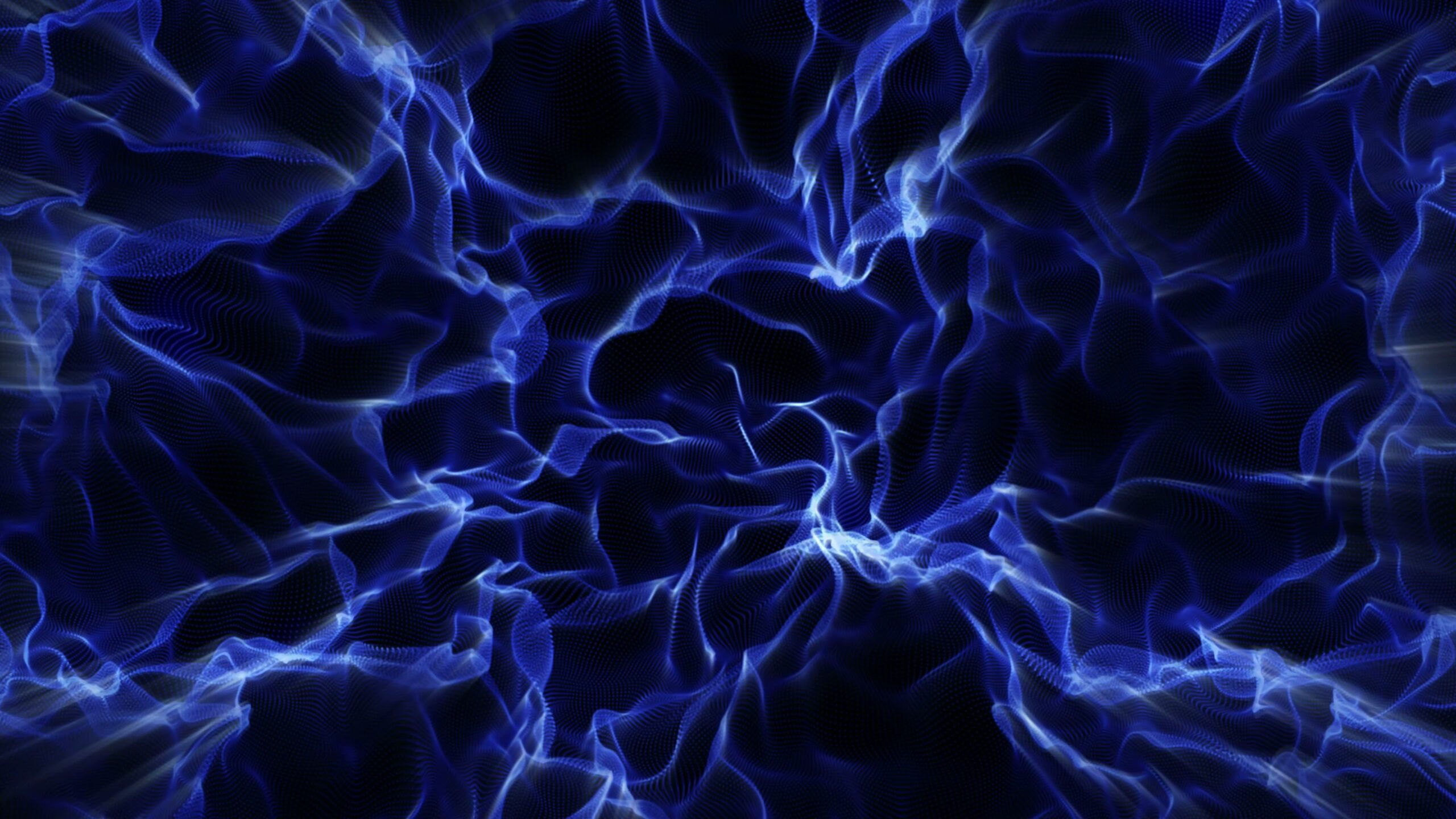 Abstract 4K video loop of blue energy lines on dark background.