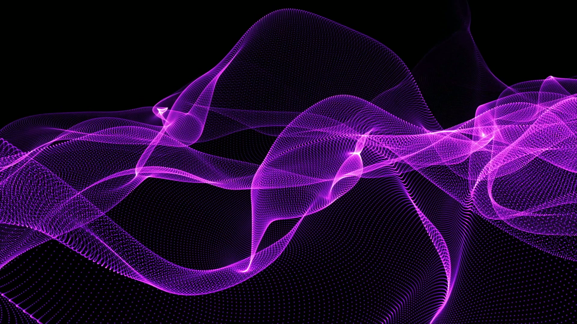 A video loop of purple swirling waveform lines against a black background.