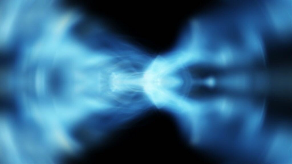Abstract video loop featuring a mystical blue energy vortex with ethereal patterns on a dark background, creating a sense of depth and cosmic energy.