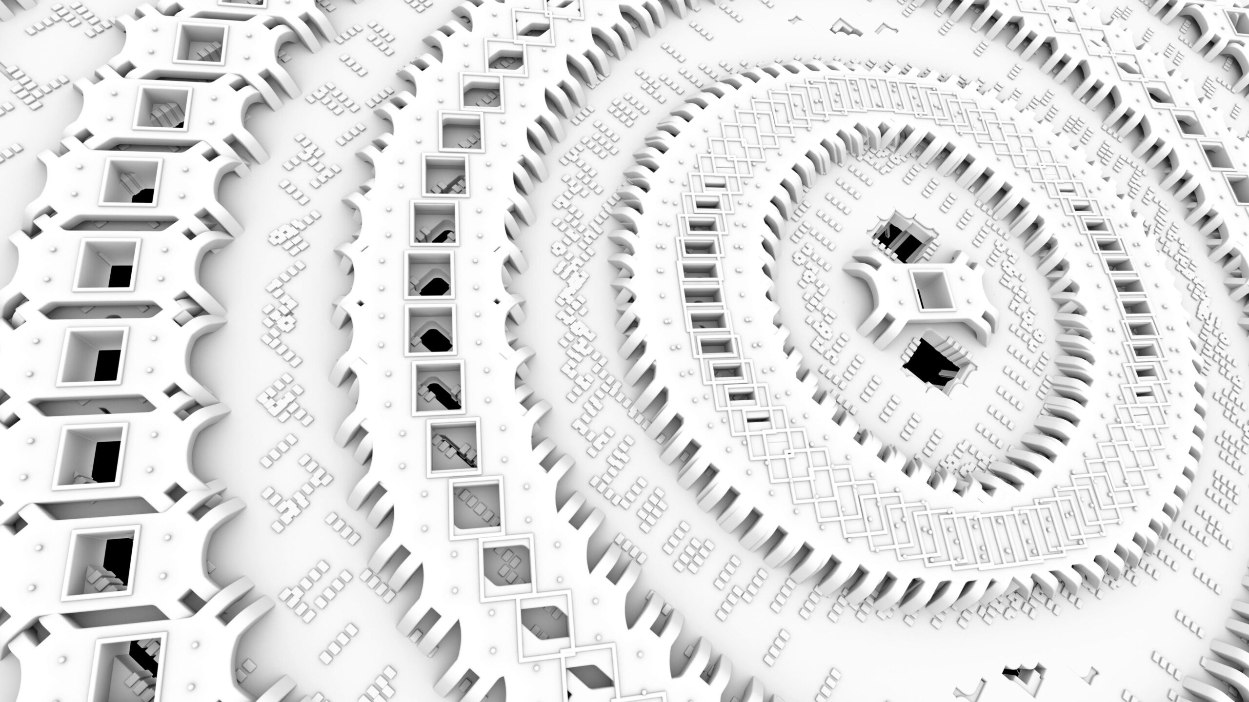 White gear spiral mandala art 4K video loop.