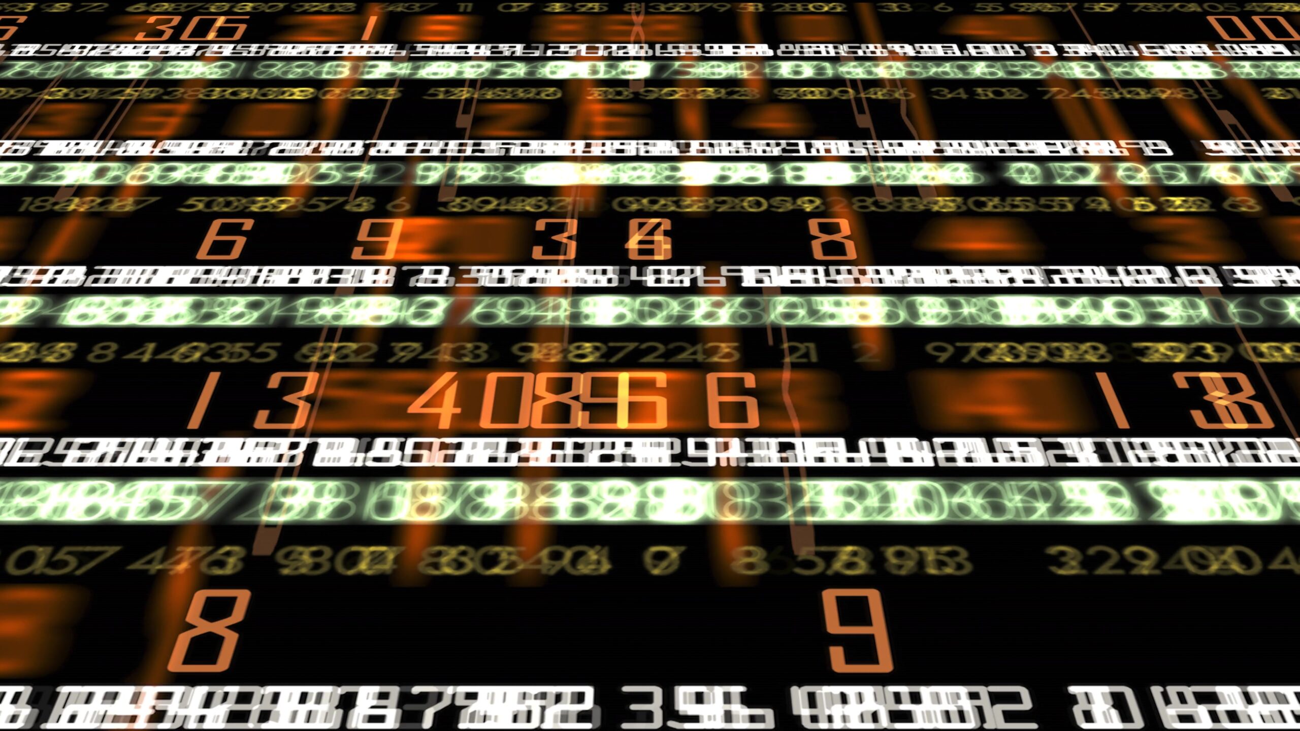 An abstract 4K video loop display of dynamic, layered numbers in vibrant colors, suggesting themes of data flow and digital technology.