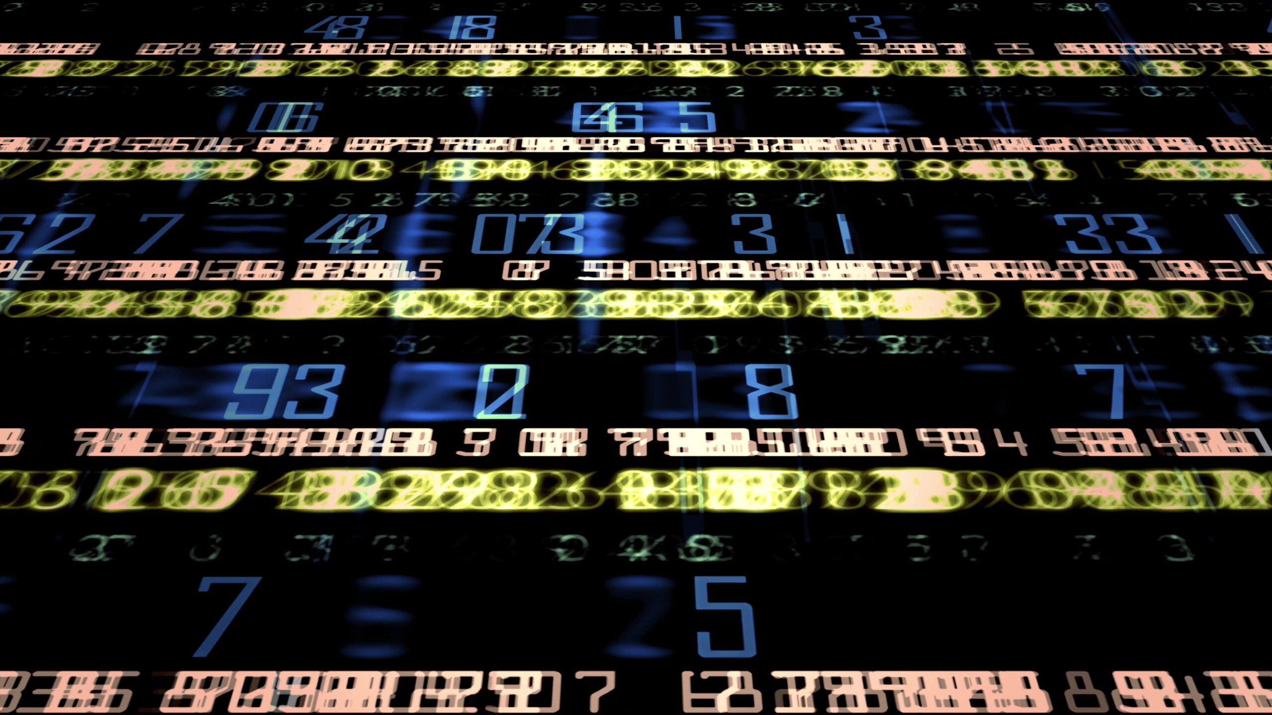 Abstract digital numbers in motion creating a dynamic and complex visual of cascading data on a dark video background.