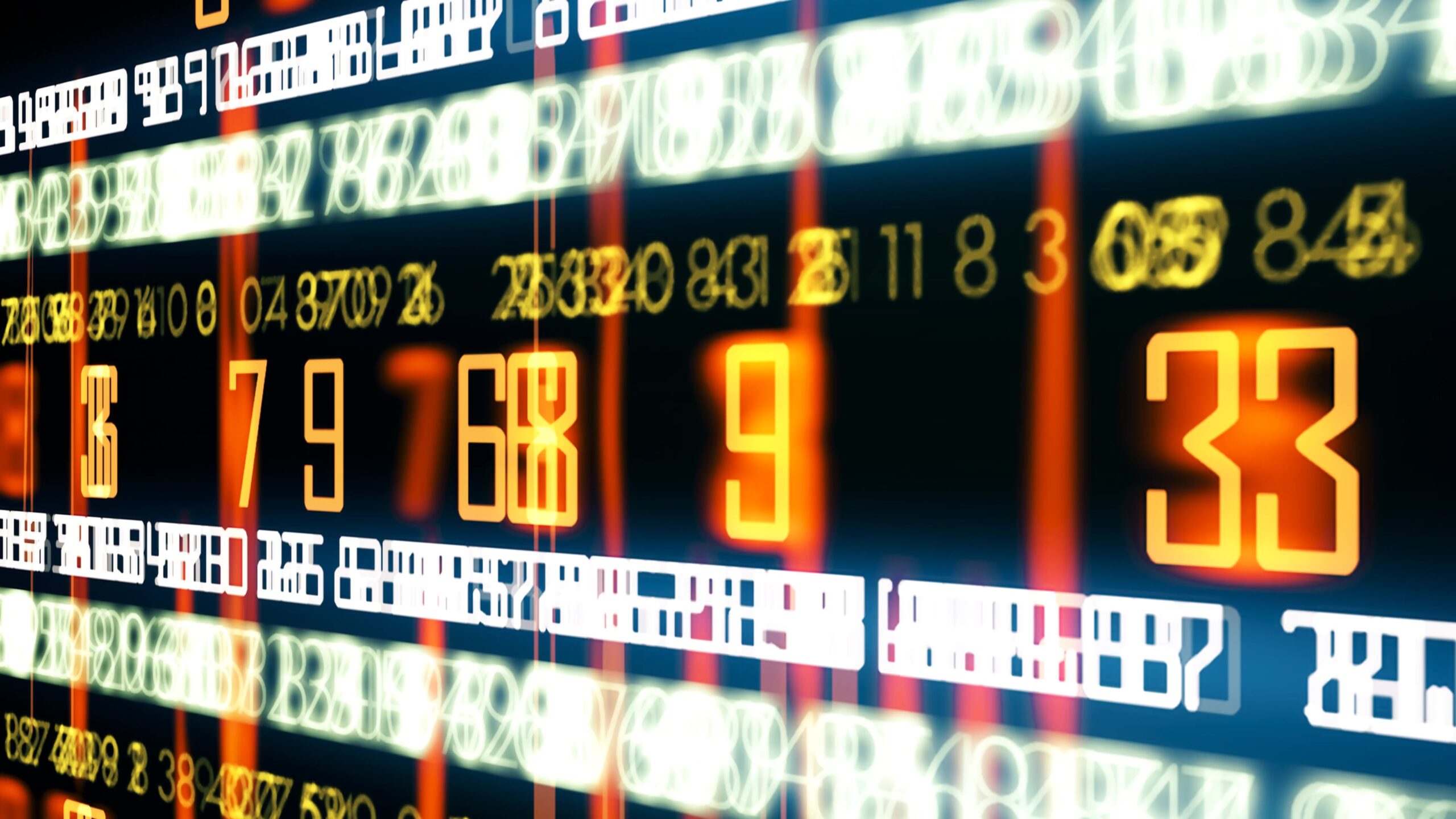 A vibrant 4K video loop display of glowing numbers on a dark background symbolizing straming digital data.