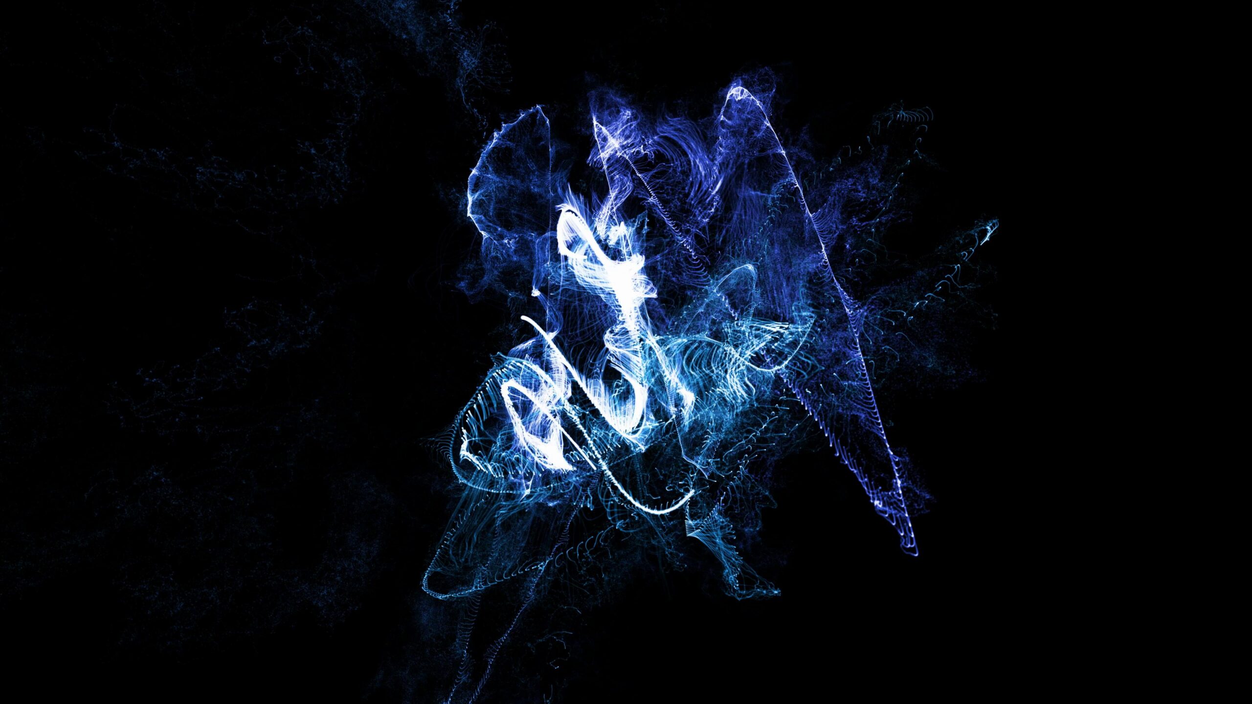 An abstract fractal 4K video loop composed of glowing blue lines swirling dynamically across black background, resembling electrical currents or living organisms pulsating with inner energy.