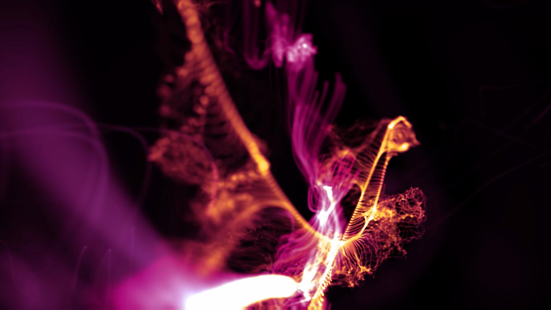 Abstract neon flame dance on dark HD video background