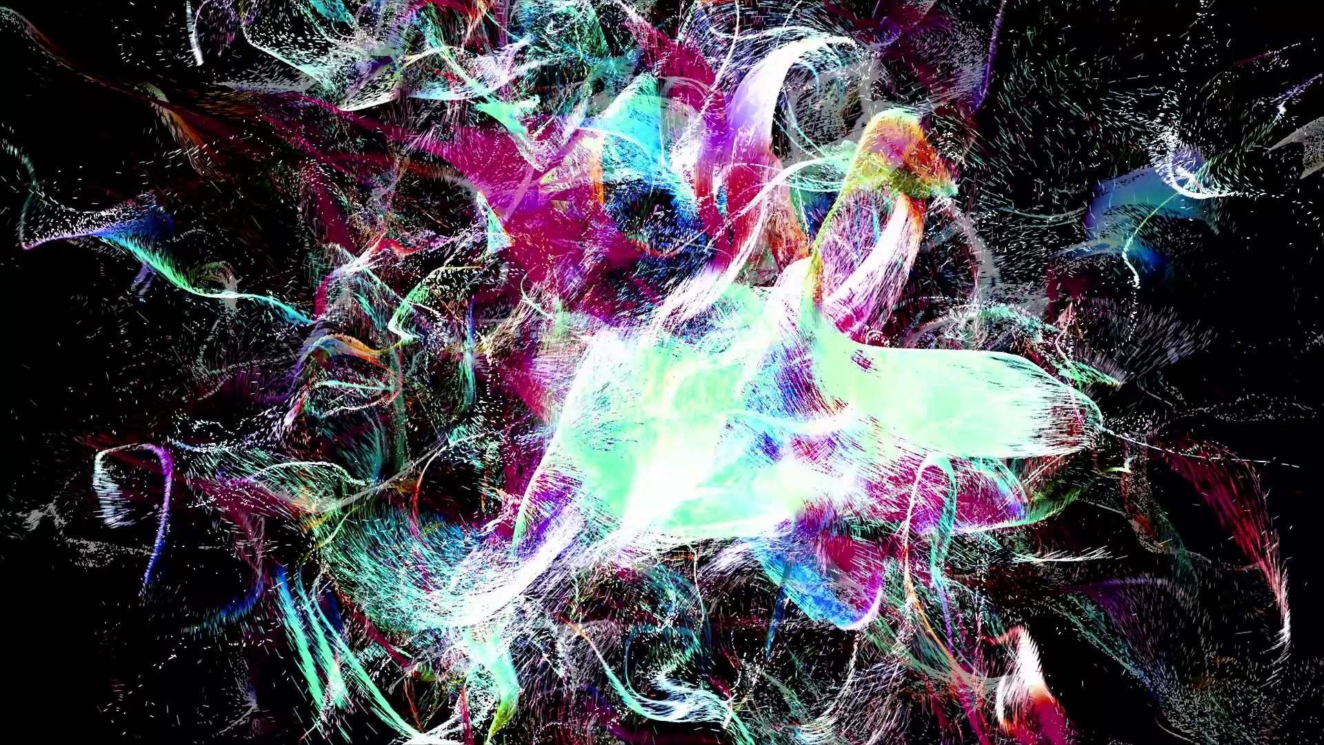 Abstract colorful swirling lights 3D animation loop.