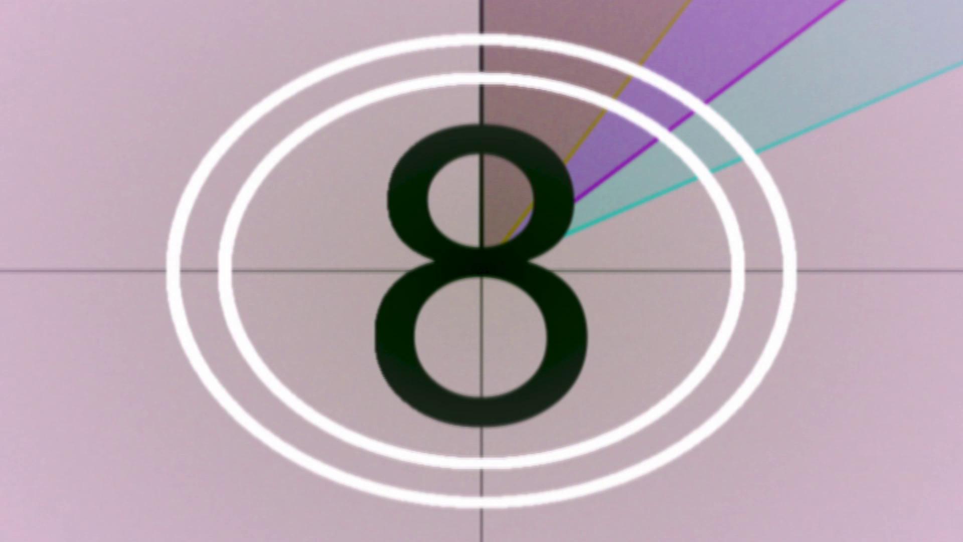 Minimalist 16mm film countdown graphic animation.
