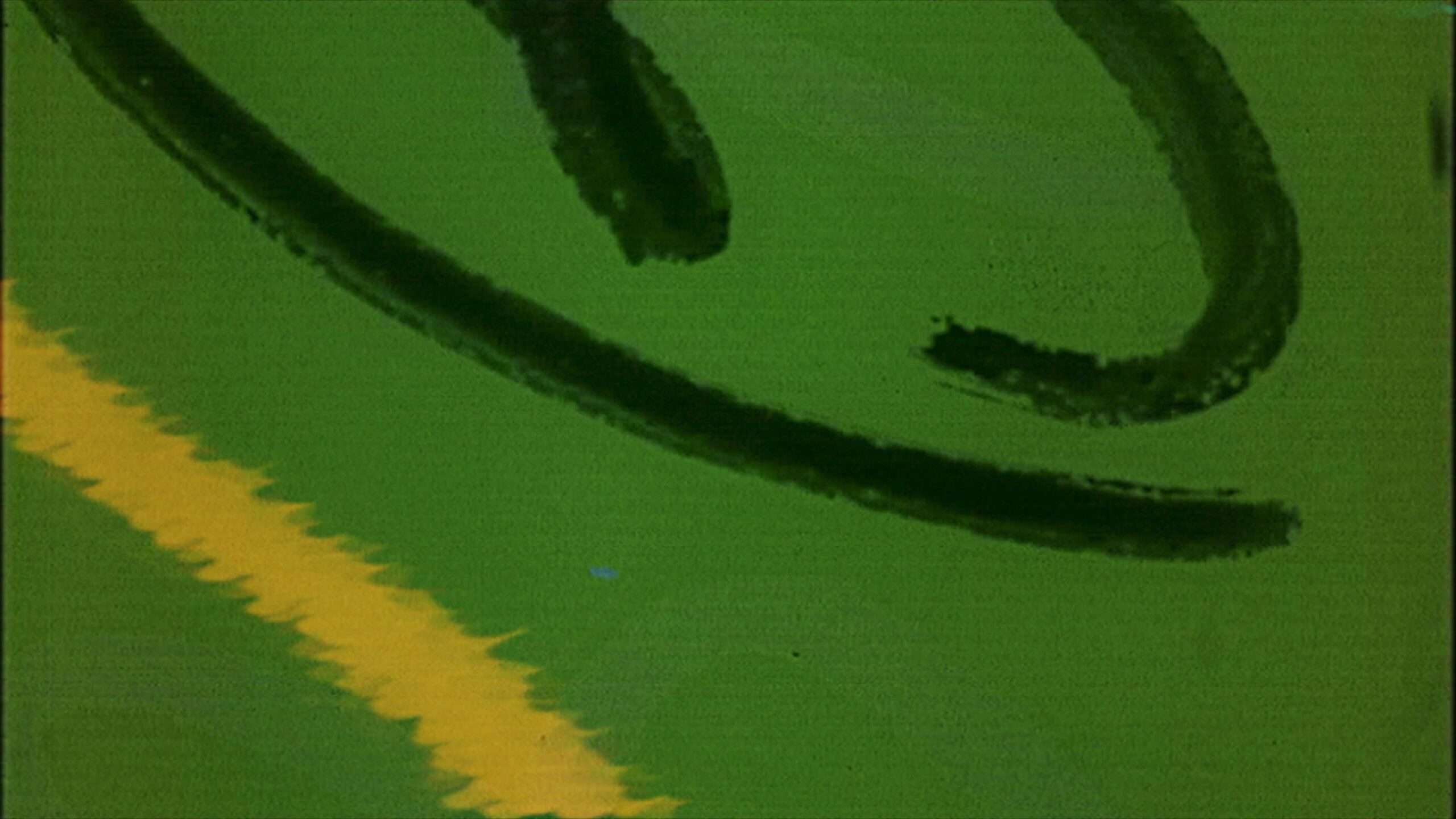 This is an abstract colorful shifting landscape featuring dynamic hues transitioning between blue, green, yellow, and white against a textured backdrop resembling analog TV static.