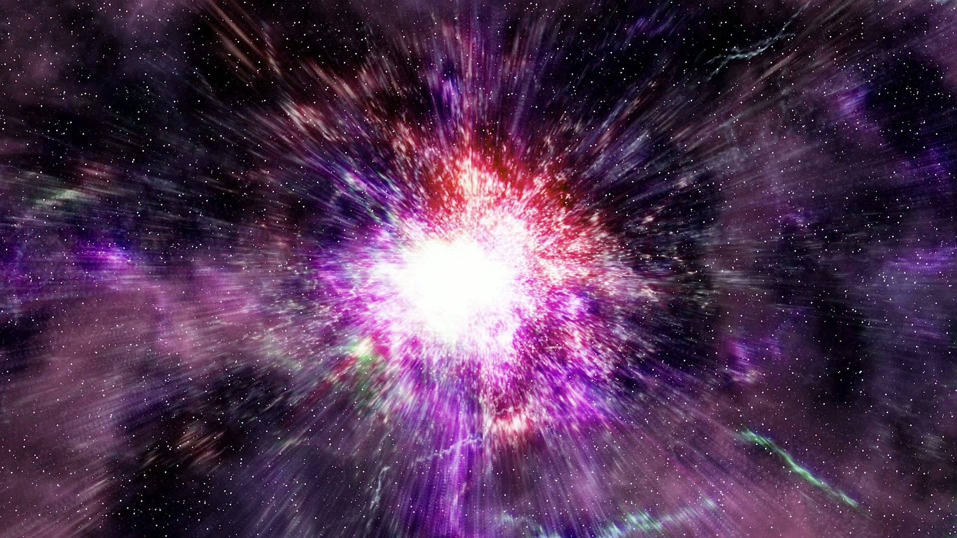 This video animation loop is a vivid depiction of an explosive event in outer space, resembling a supernova or a cosmic explosion.