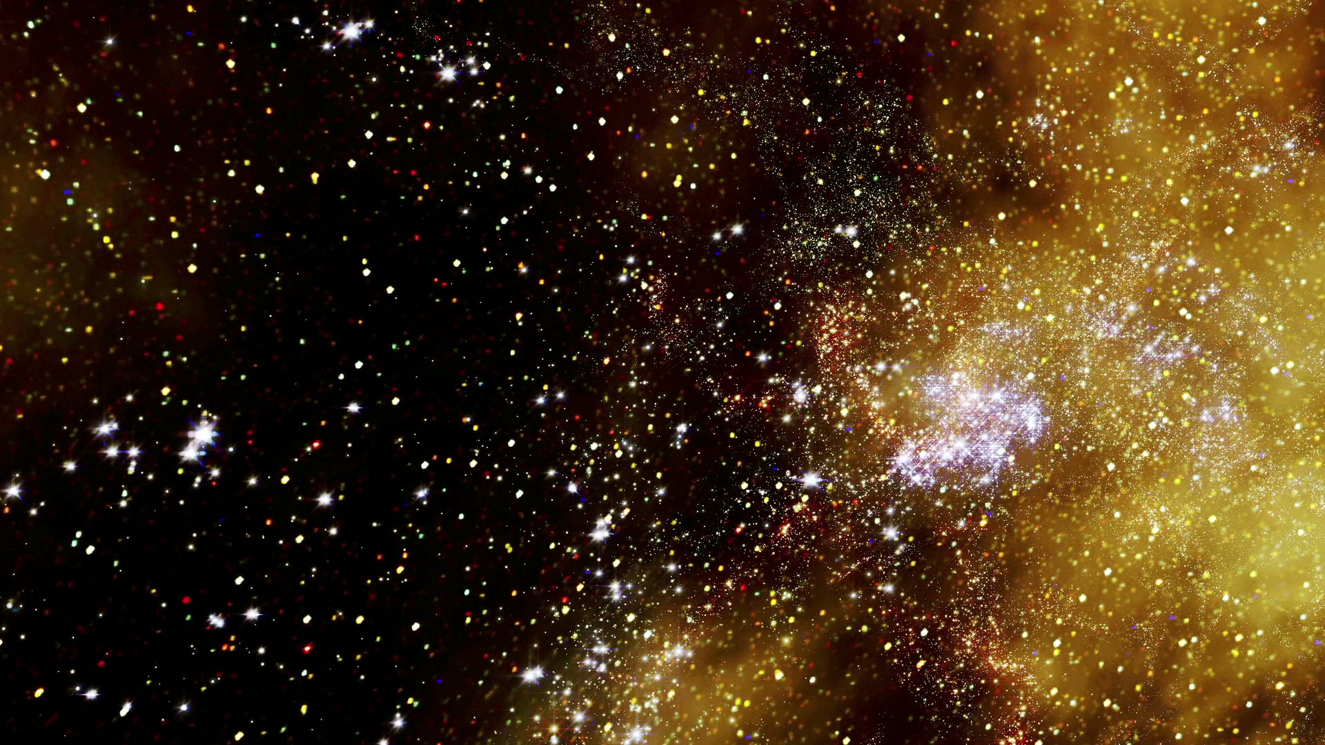 A vibrant cosmic journey filled with countless bright stars and colorful celestial clusters against a dark backdrop, showcasing the dynamic beauty of the universe.