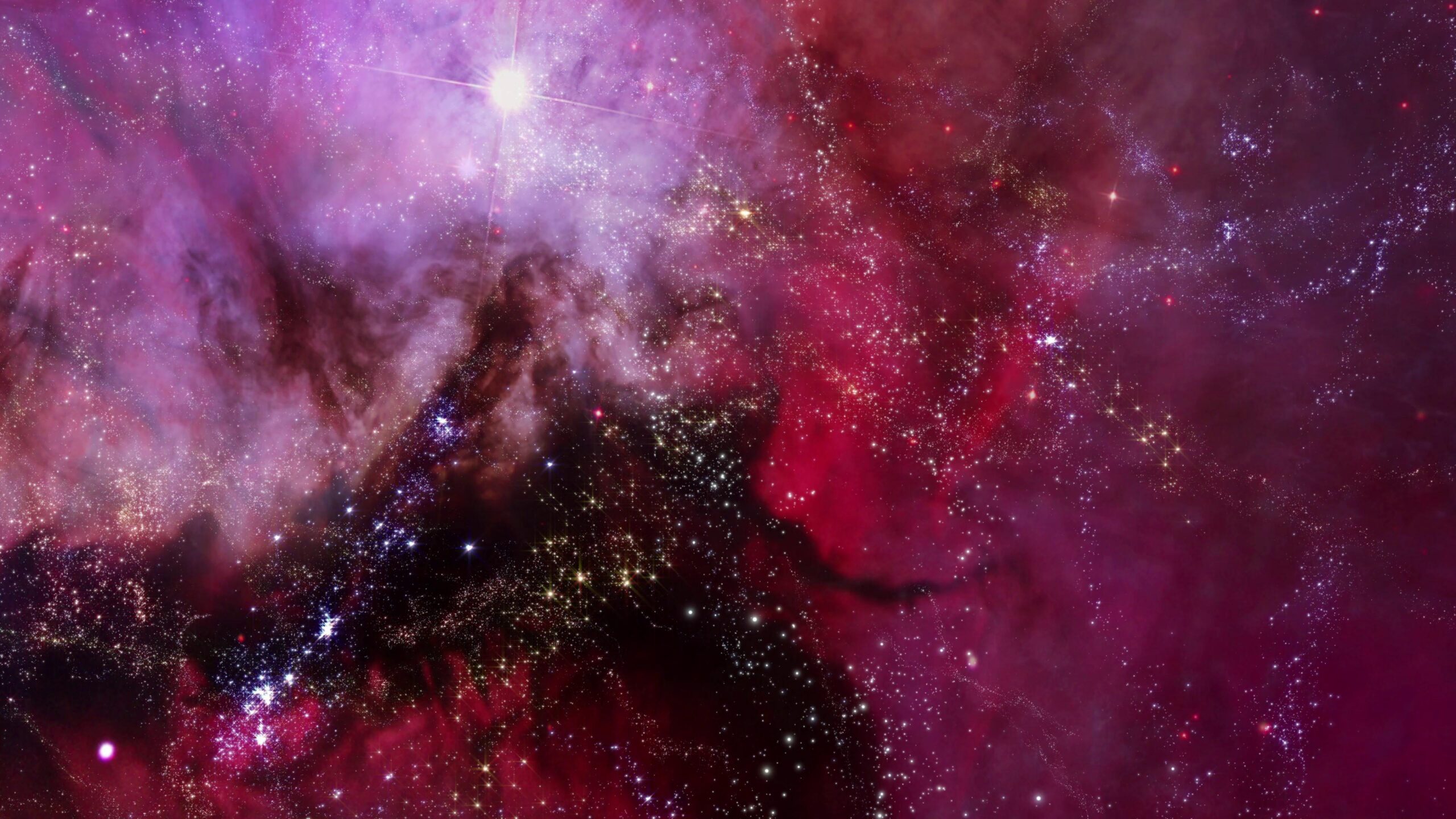 A breathtaking 4K video loop of glowing purple-red nebulas filled with sparkling stars set against dark space.