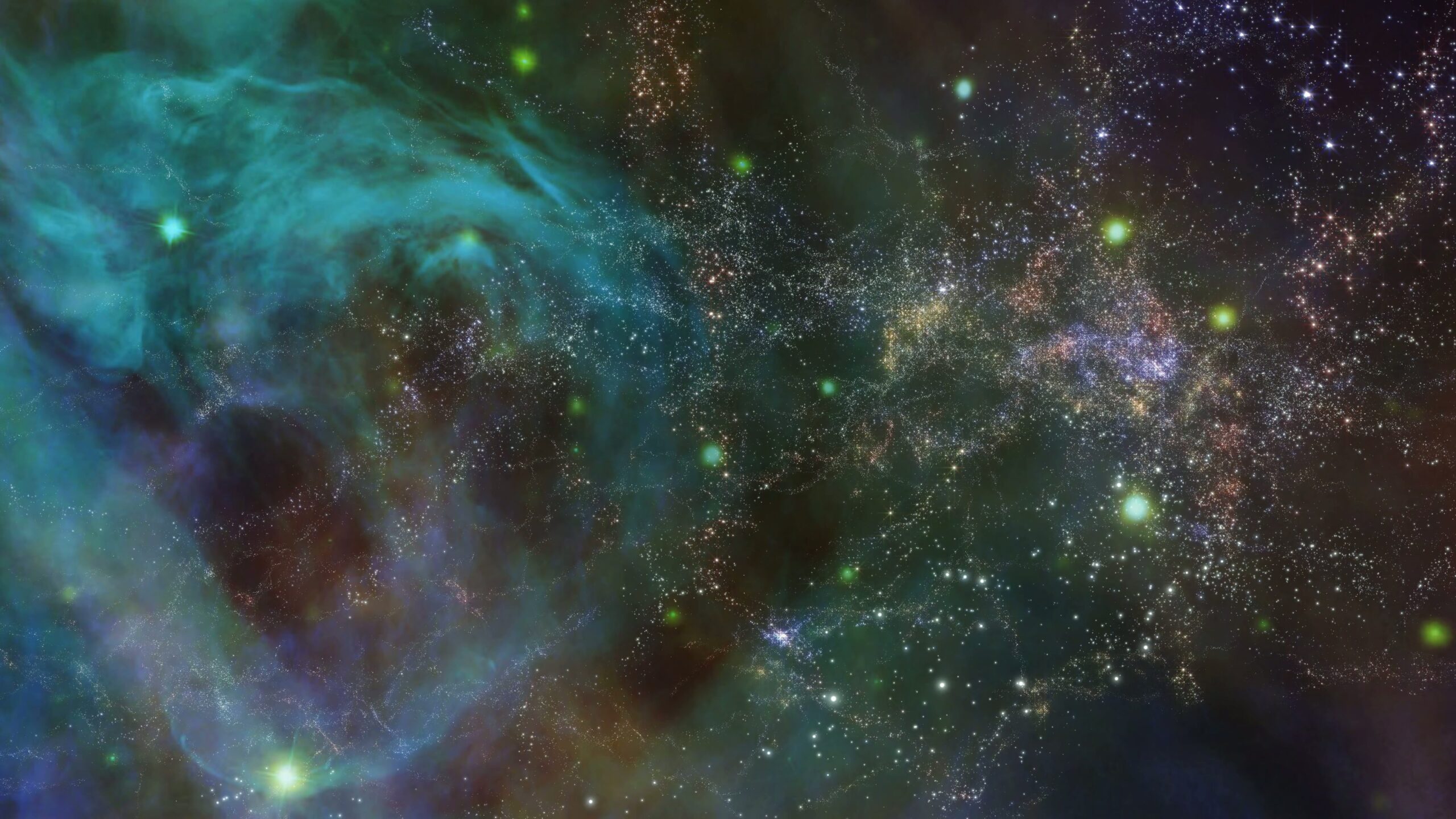 4K video loop of a journey through a colorful cosmic nebula with stars.