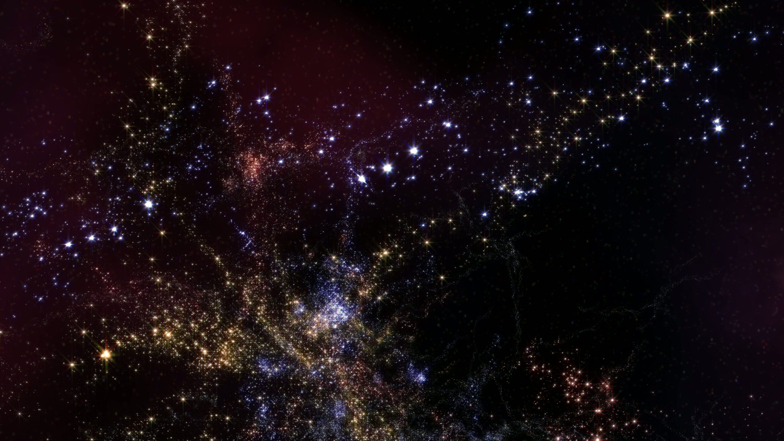 A stunning 4K video loop of a star-filled cosmic landscape highlighting bright star clusters and nebulae.