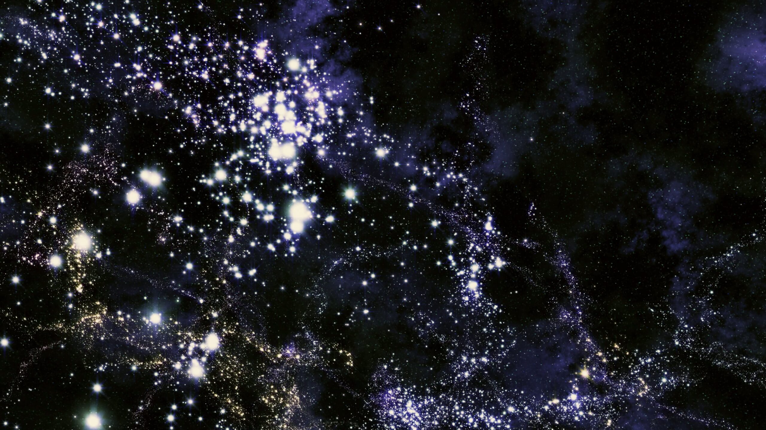 4K video loop journey through a glittering star cluster spreading vibrantly across a dark expanse of space, highlighting the universe's vast beauty.