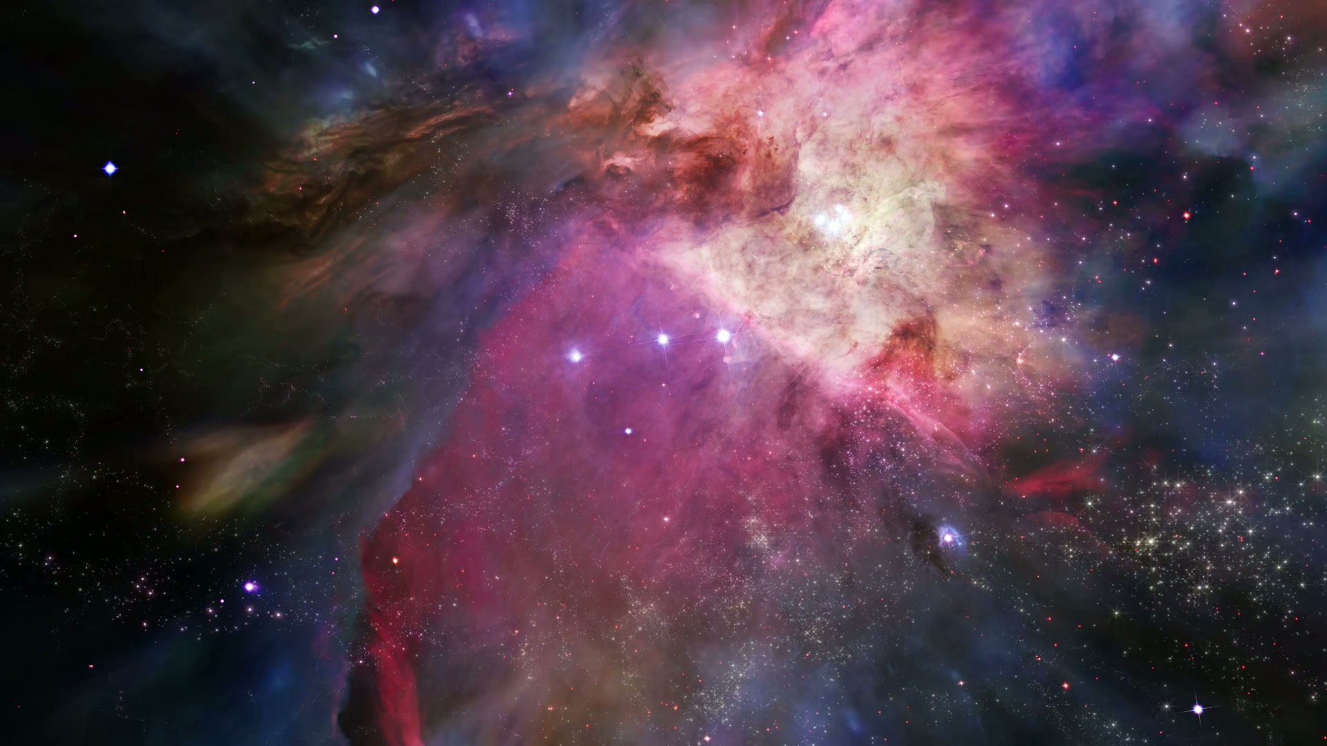 The 3D animation is a mesmerizing depiction of a vibrant cosmic journey through space.