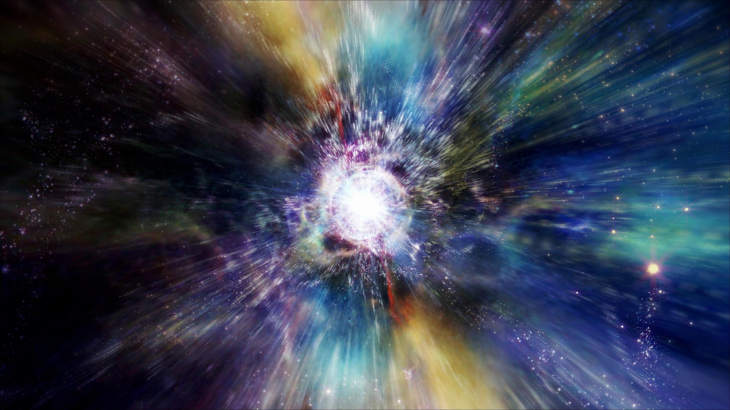 4K looping video of a vibrant galaxy explosion radiating starlight and colors across infinite space.