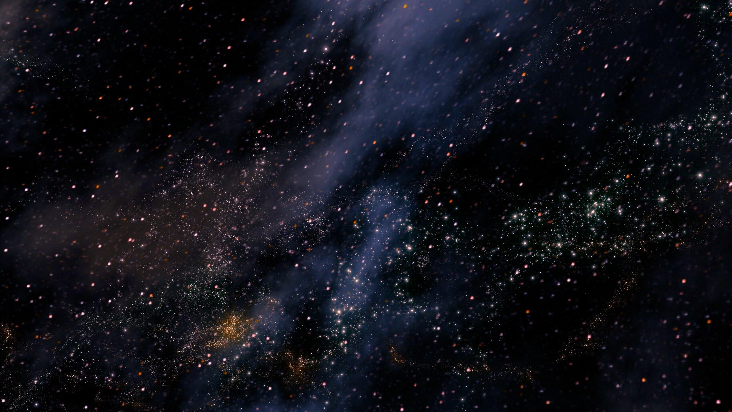 Stellar field with swirling nebulas and twinkling stars against dark space video background.
