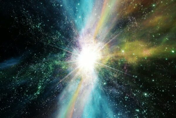 HD looping video of a dazzling cosmic explosion with vibrant colors and radiant light set against a backdrop of countless stars, illustrating the vastness and mystery of the universe.