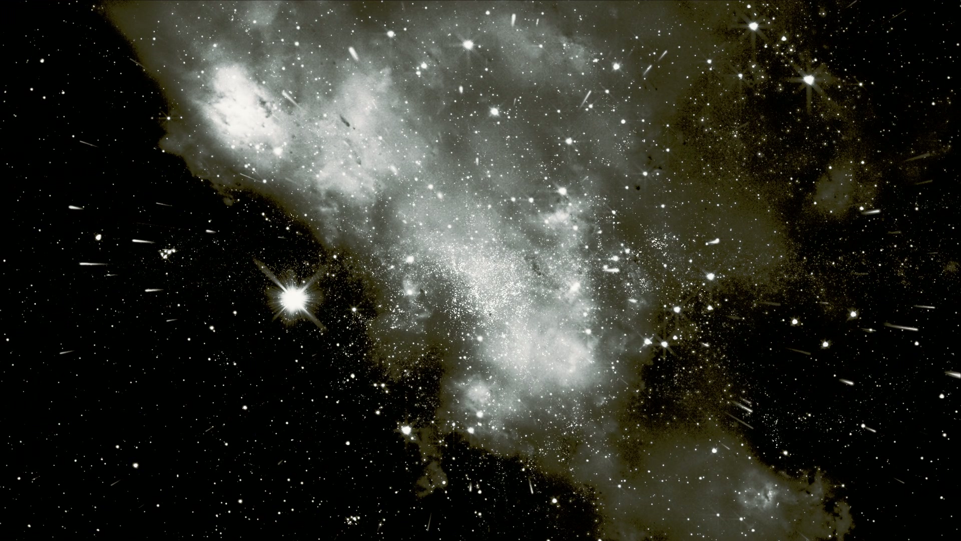 A breathtaking video loop of outer space filled with shimmering stars and a glowing nebula, showcasing the ethereal beauty of the cosmos in a vast and mysterious starfield.
