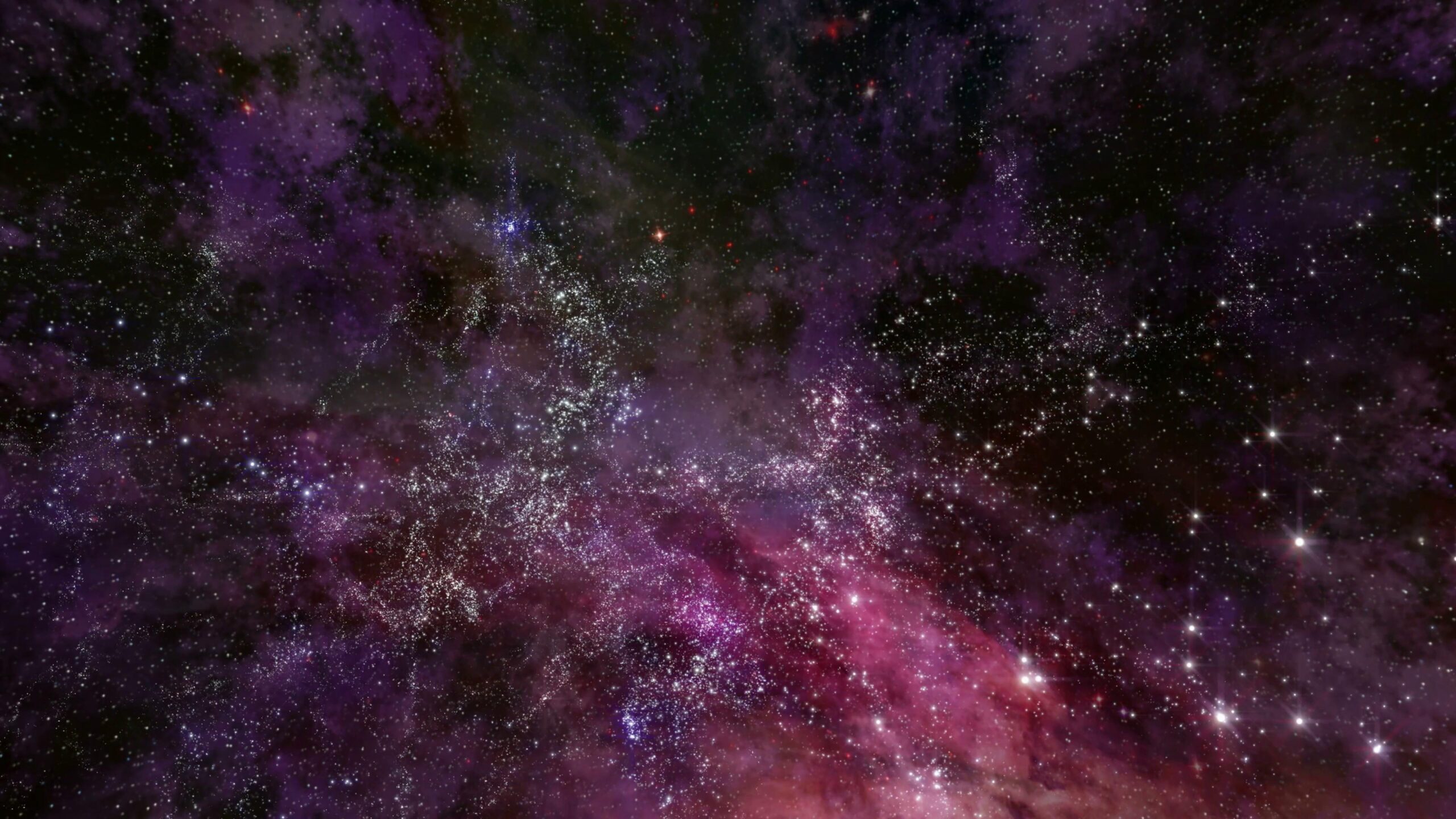 Starry galaxy swirls with vivid colors and glowing nebulae drifting between countless twinkling stars.