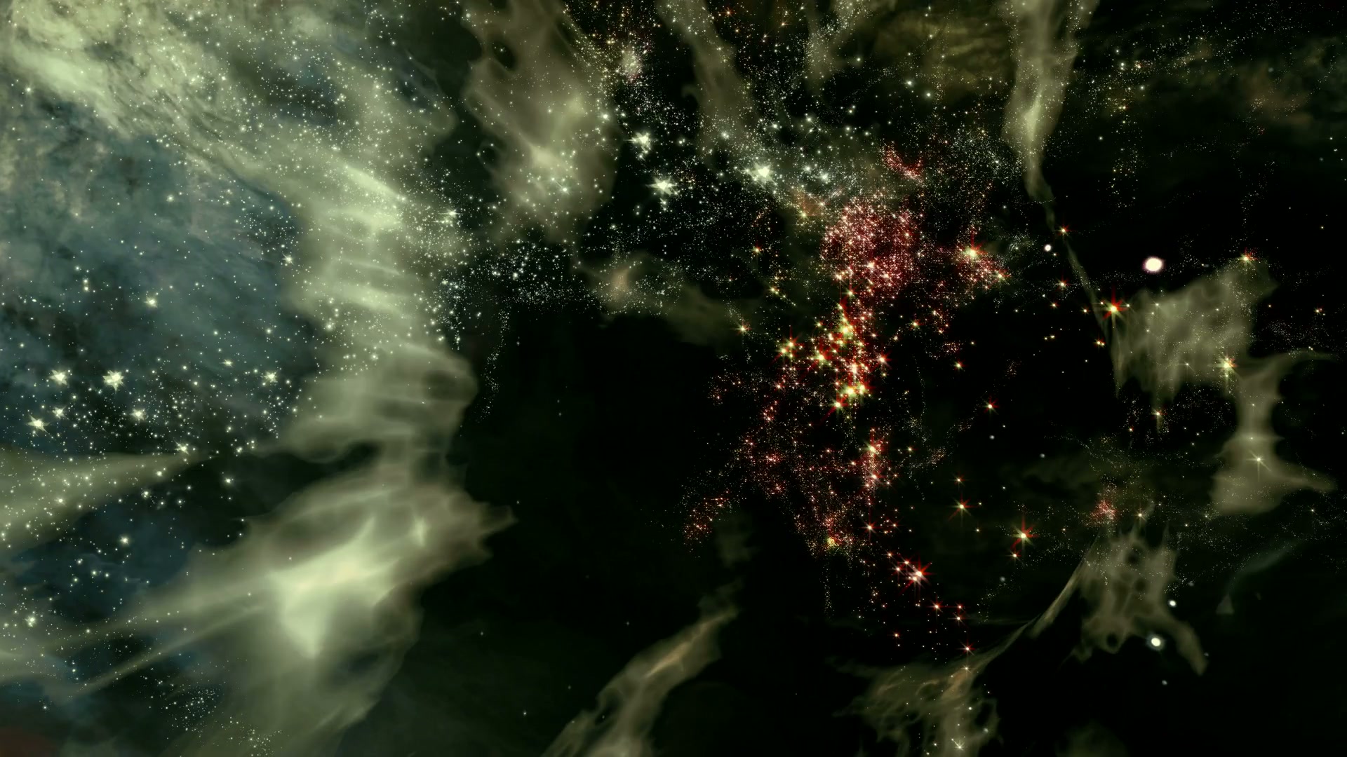 Mesmerizing view of a space journey featuring swirling nebulae and vibrant star clusters in a vast cosmic landscape.