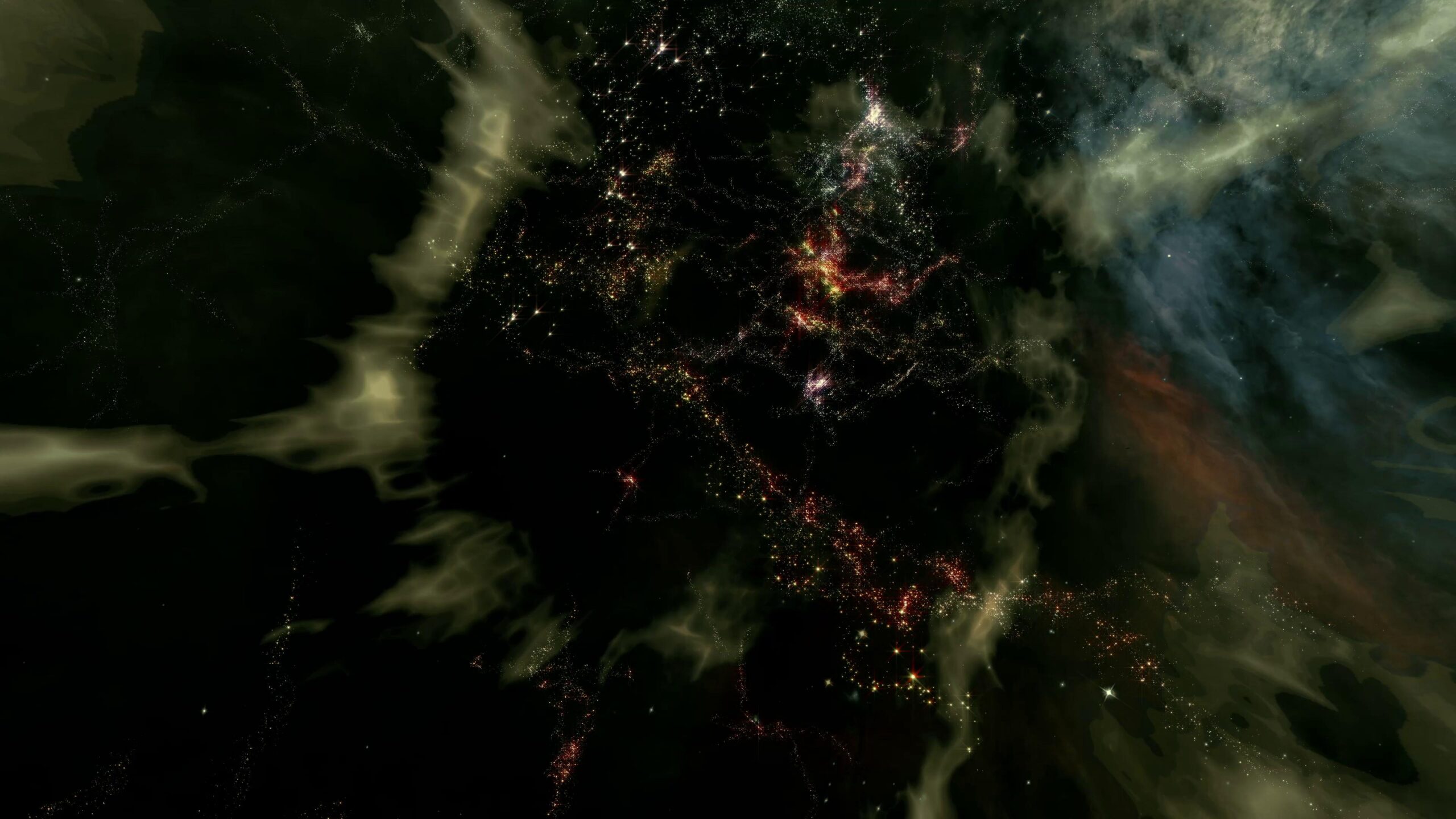 A breathtaking galaxy filled with shimmering stars amidst colorful nebulae drifting silently through deep space.
