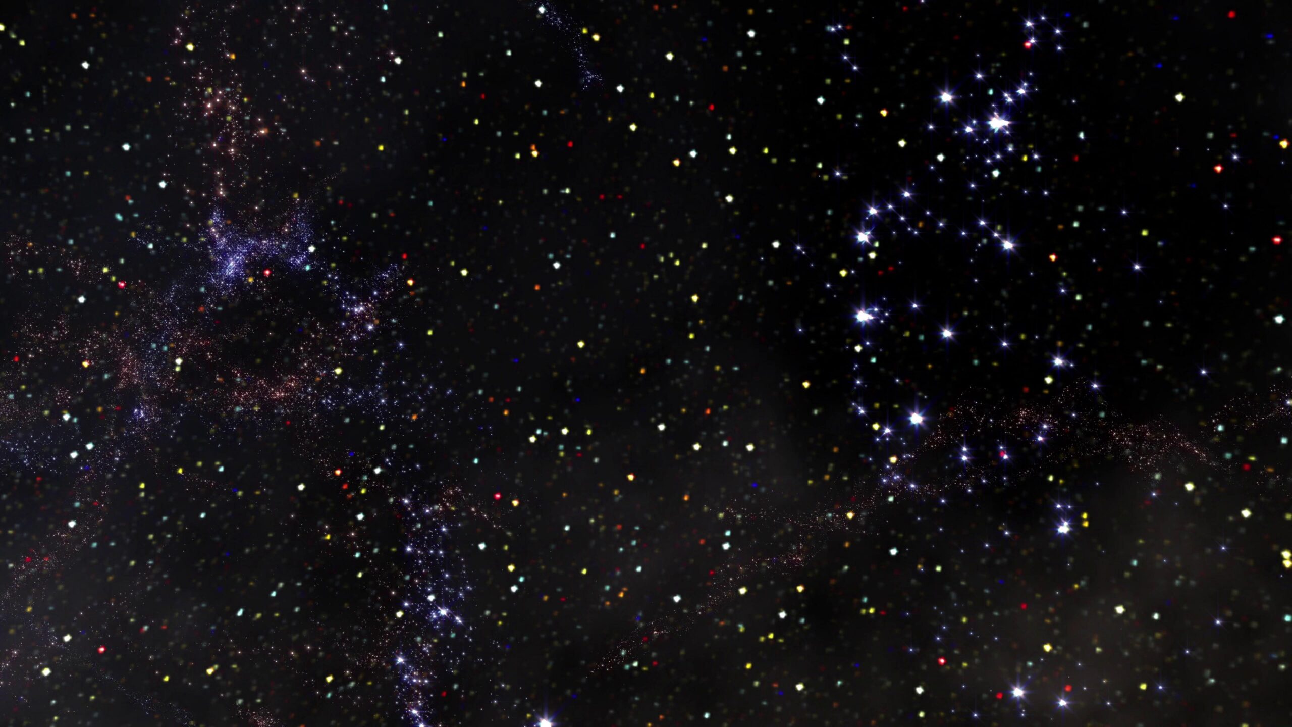 Starry night sky filled with colorful glittering stars and nebulae