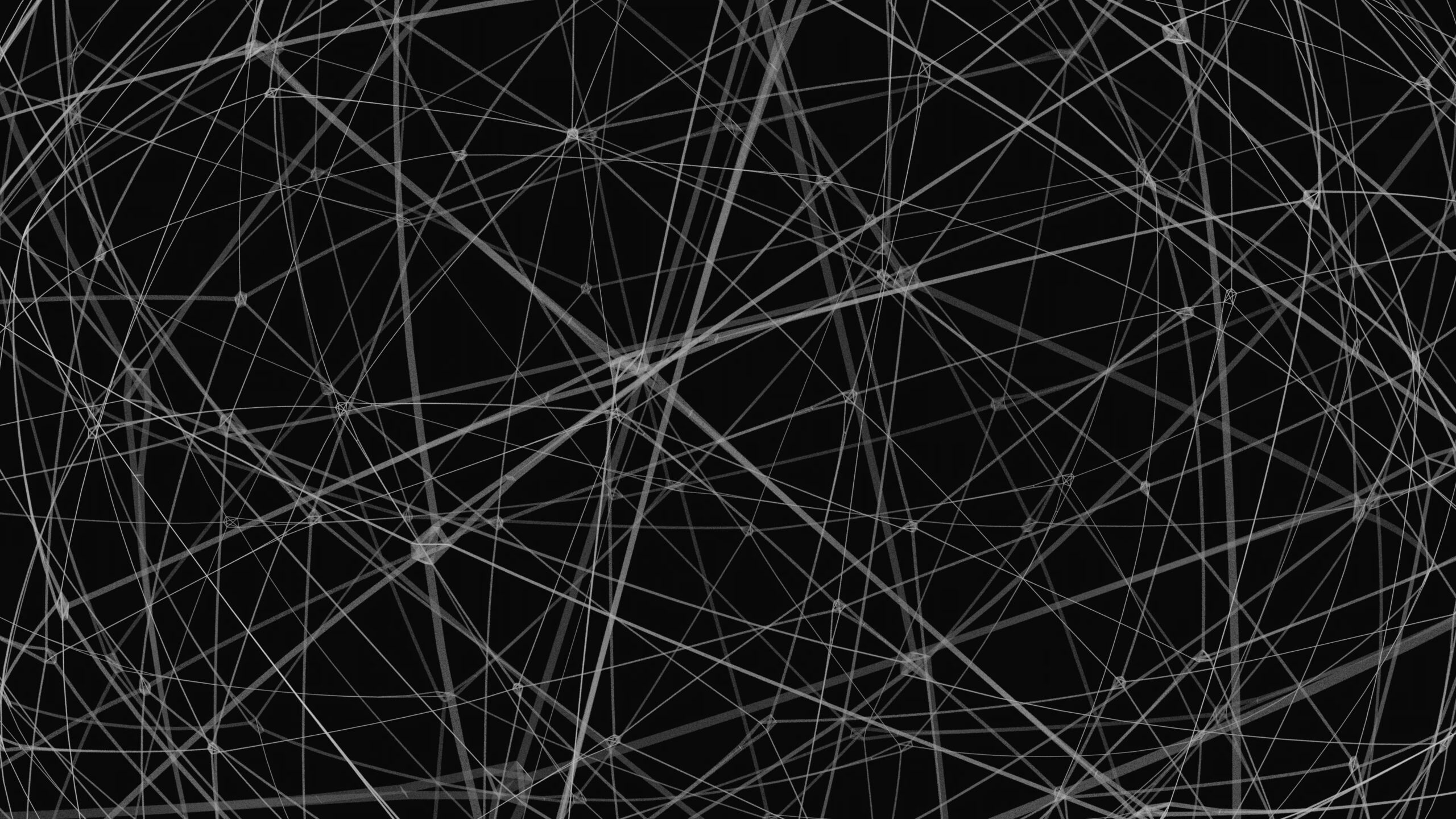 Black background with interconnected white lines forming complex geometric patterns.