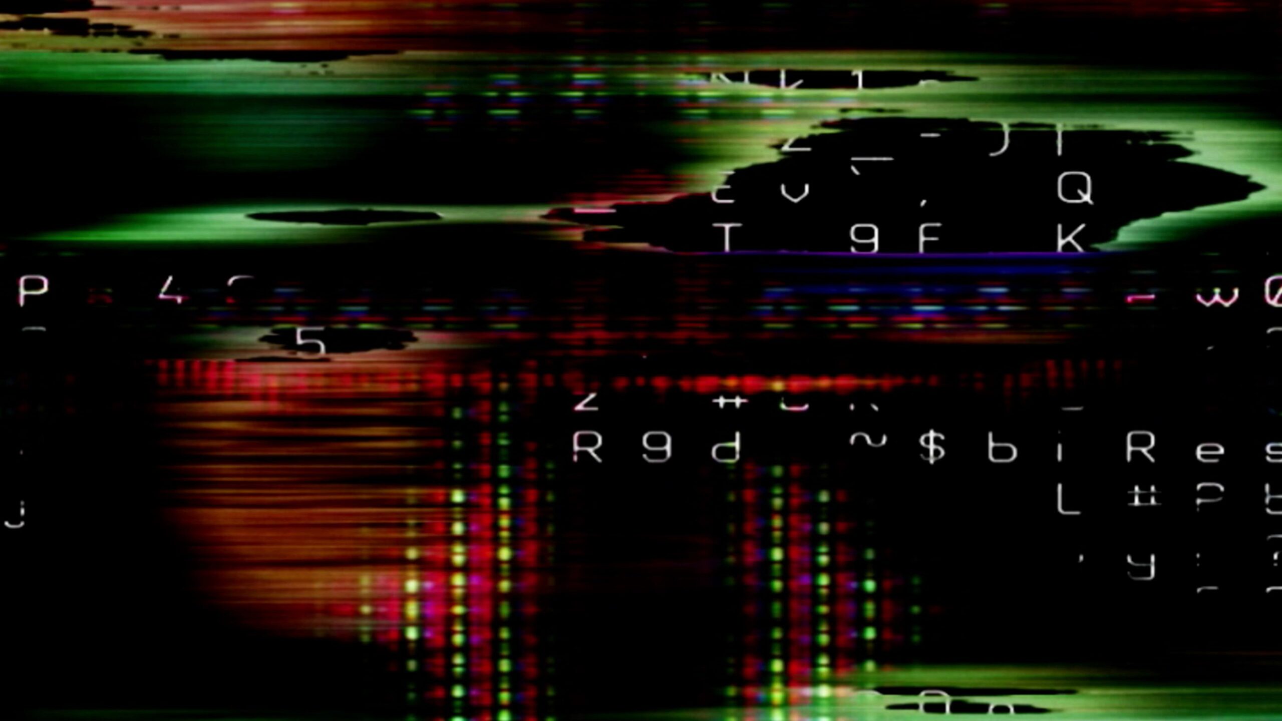 Abstract 4K video loop glitch art with colorful distortions and text overlays.